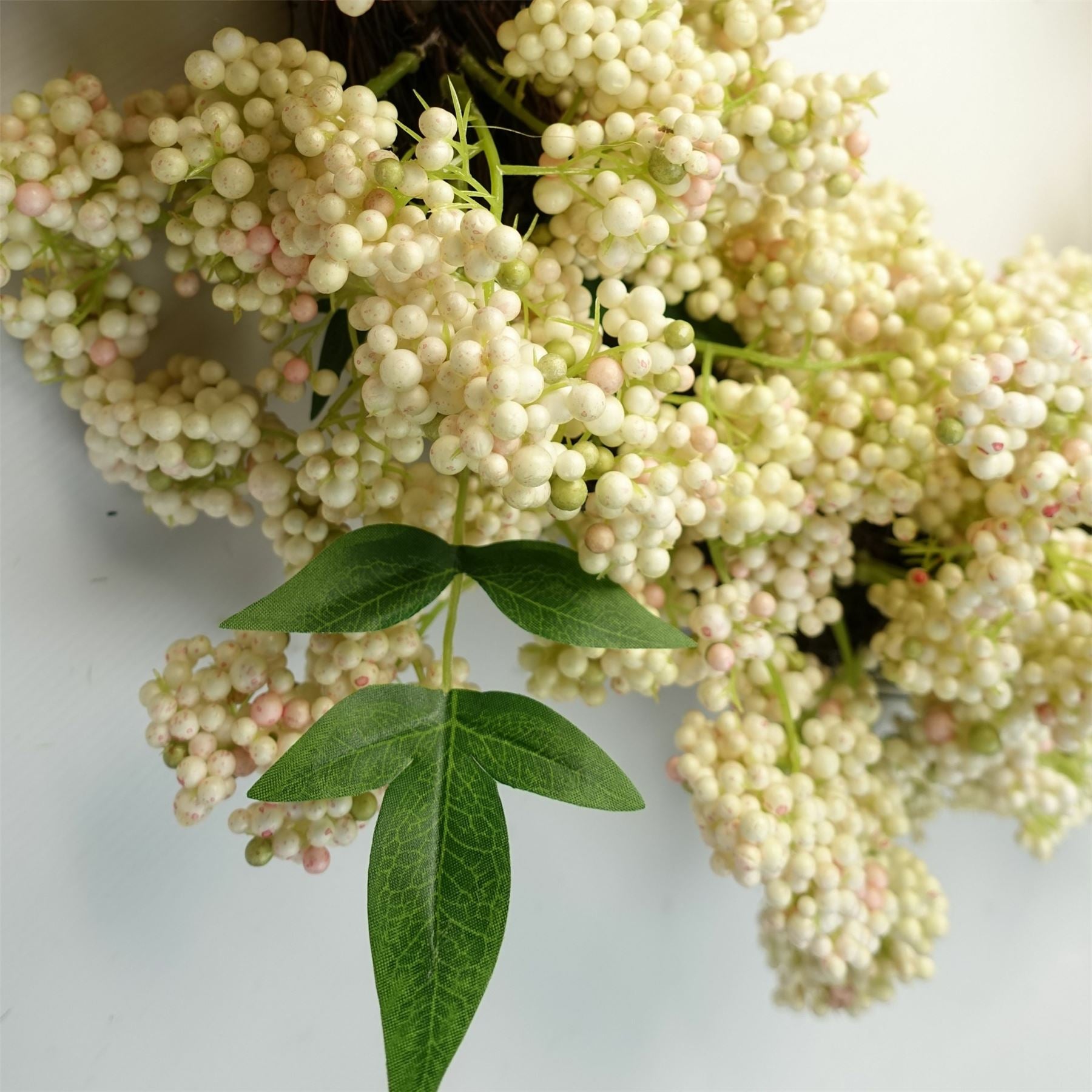 Leaf 55cm Artificial Hanging White Berry Wreath