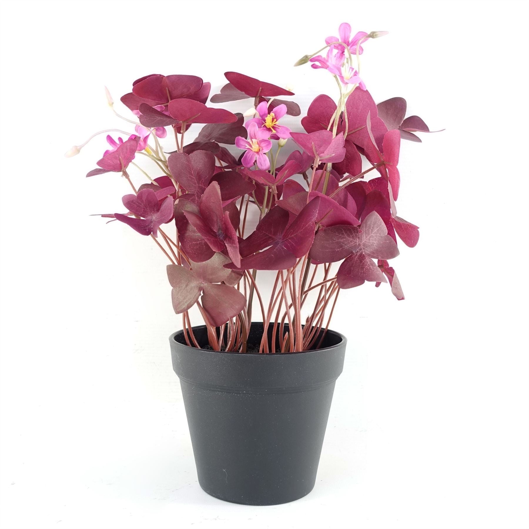 Leaf 30cm Artificial Purple Shamrock Plant in Black Plastic Pot