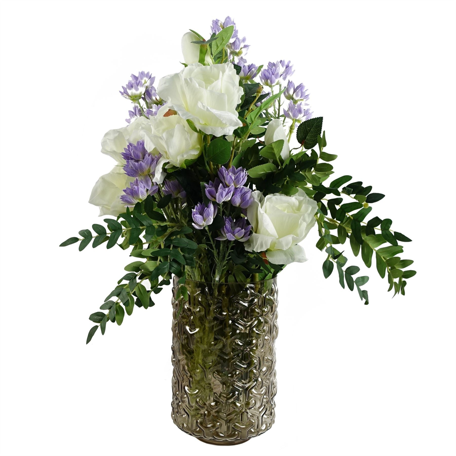 Leaf 26cm Embossed Light Chestnut Glass Vase with Gold Rim