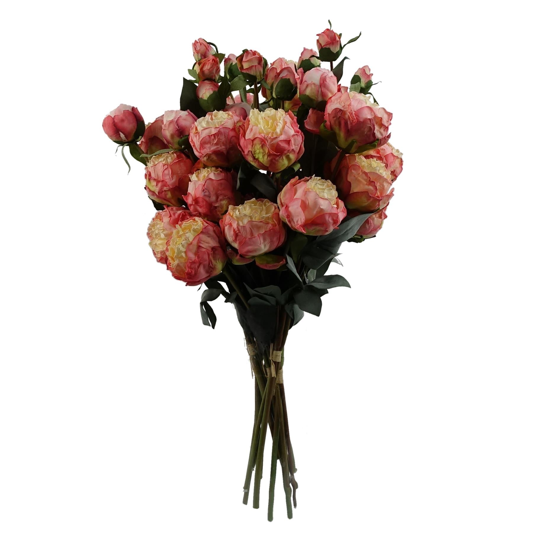 Leaf 6 x 55cm Pink Peony Artificial Flower Stem Bundle - 24 Flowers, 18 Buds