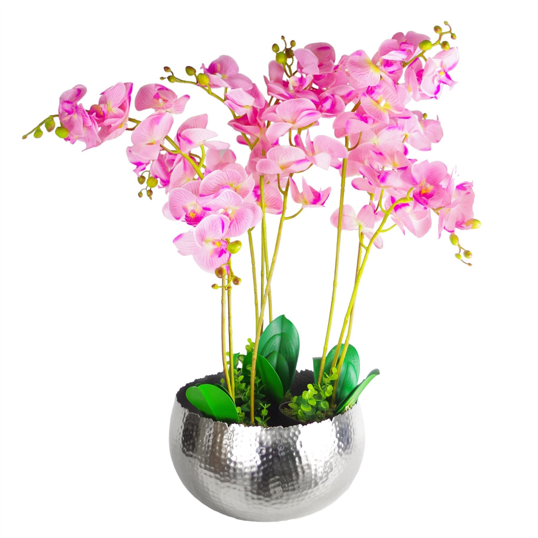 Leaf Extra Large Hammered Metal Planter Bowl 32 x 20cm Silver Curved Edge Indoor Use