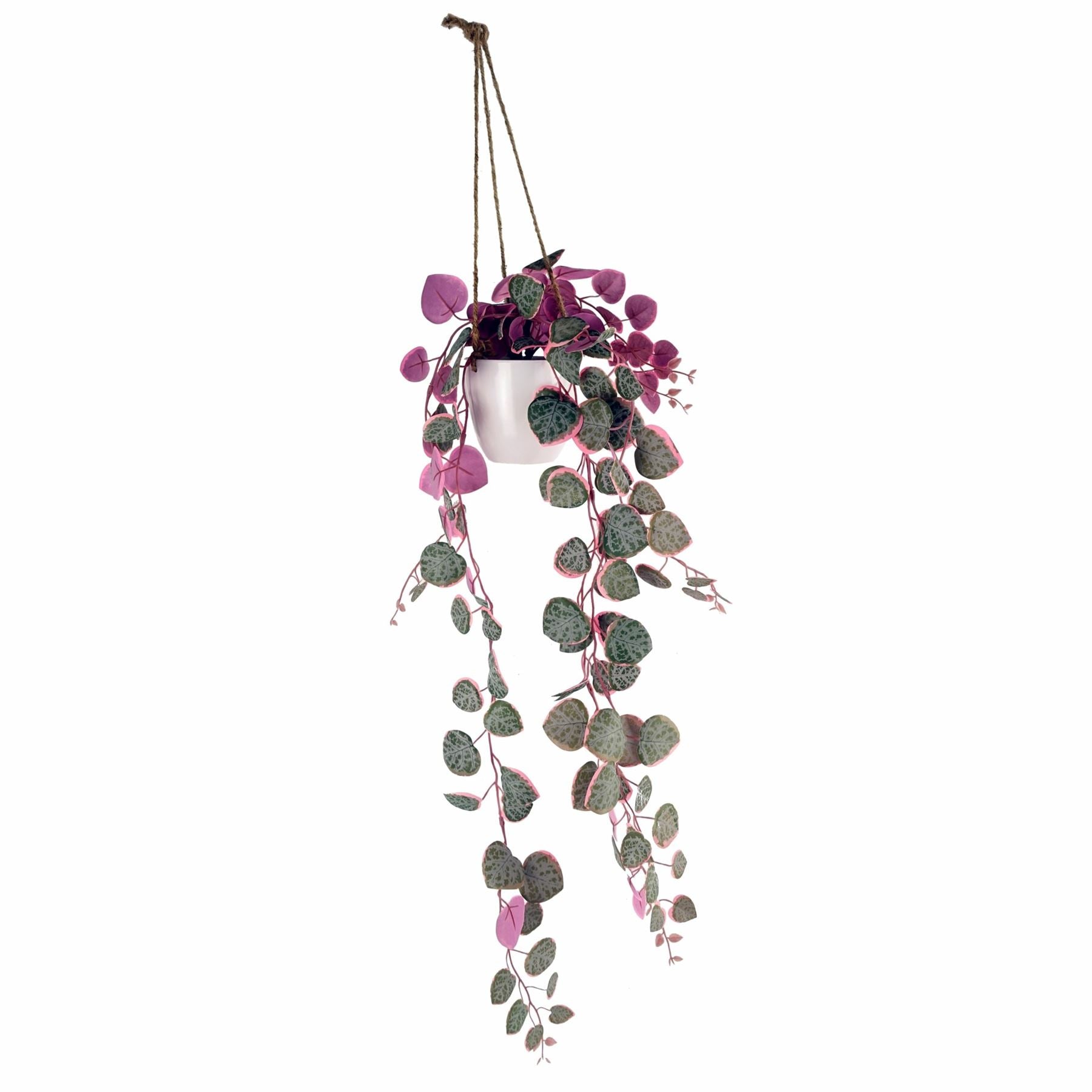 Leaf Artificial String of Hearts Hanging Plant in Potted White Decorative Hanging Pot 90cm