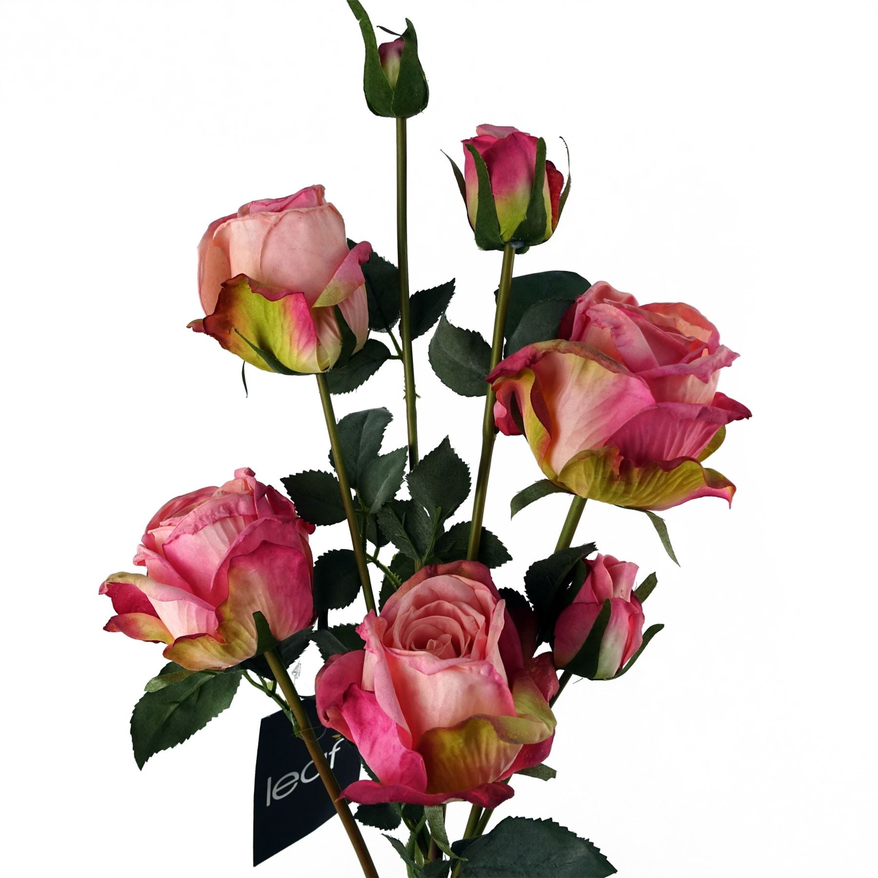 Leaf 60cm Pink Rose Artificial Flower Spray with 4 Flowers and 3 Buds