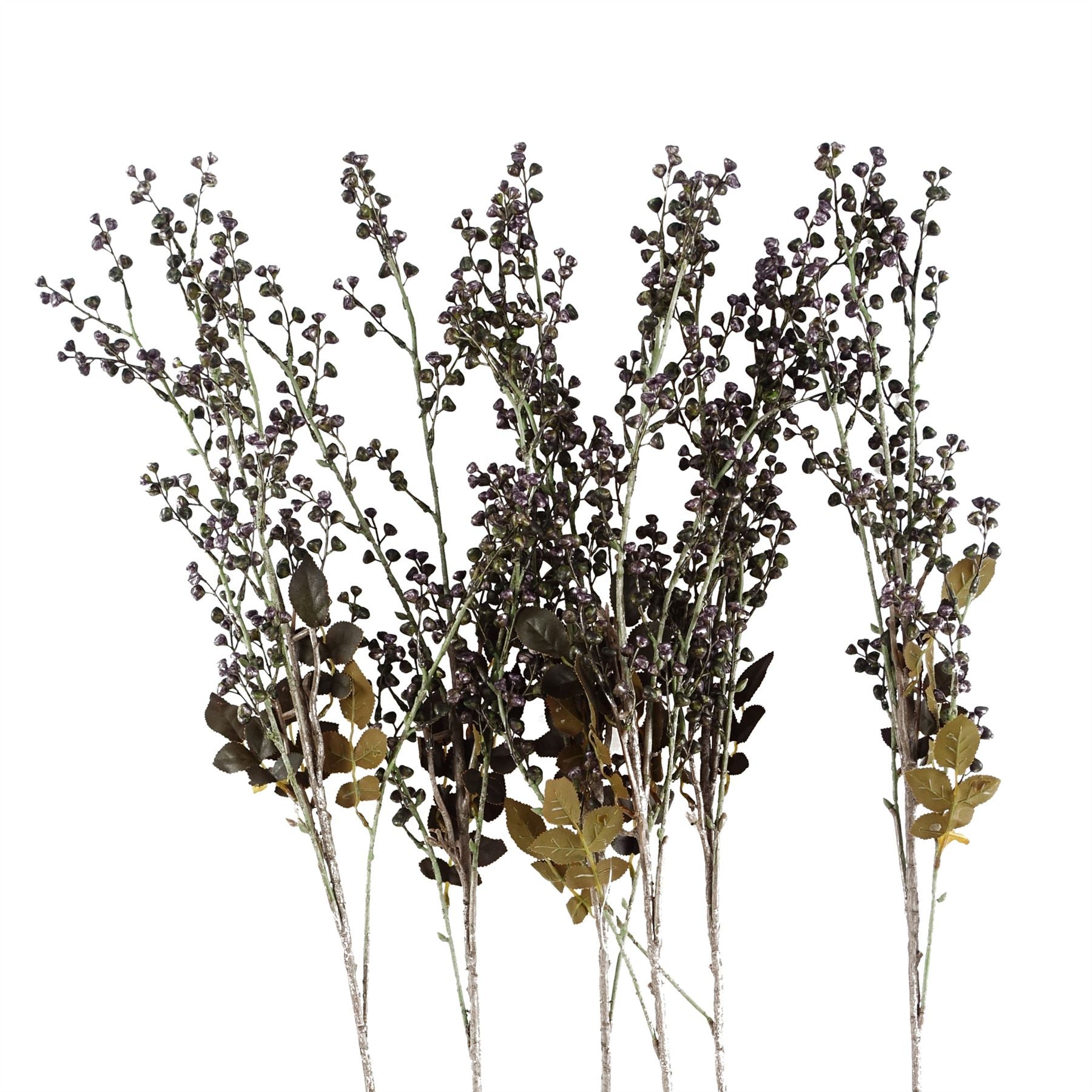 Pack of 6 85cm Artificial Dark Purple Berry Stems with Silk Leaves