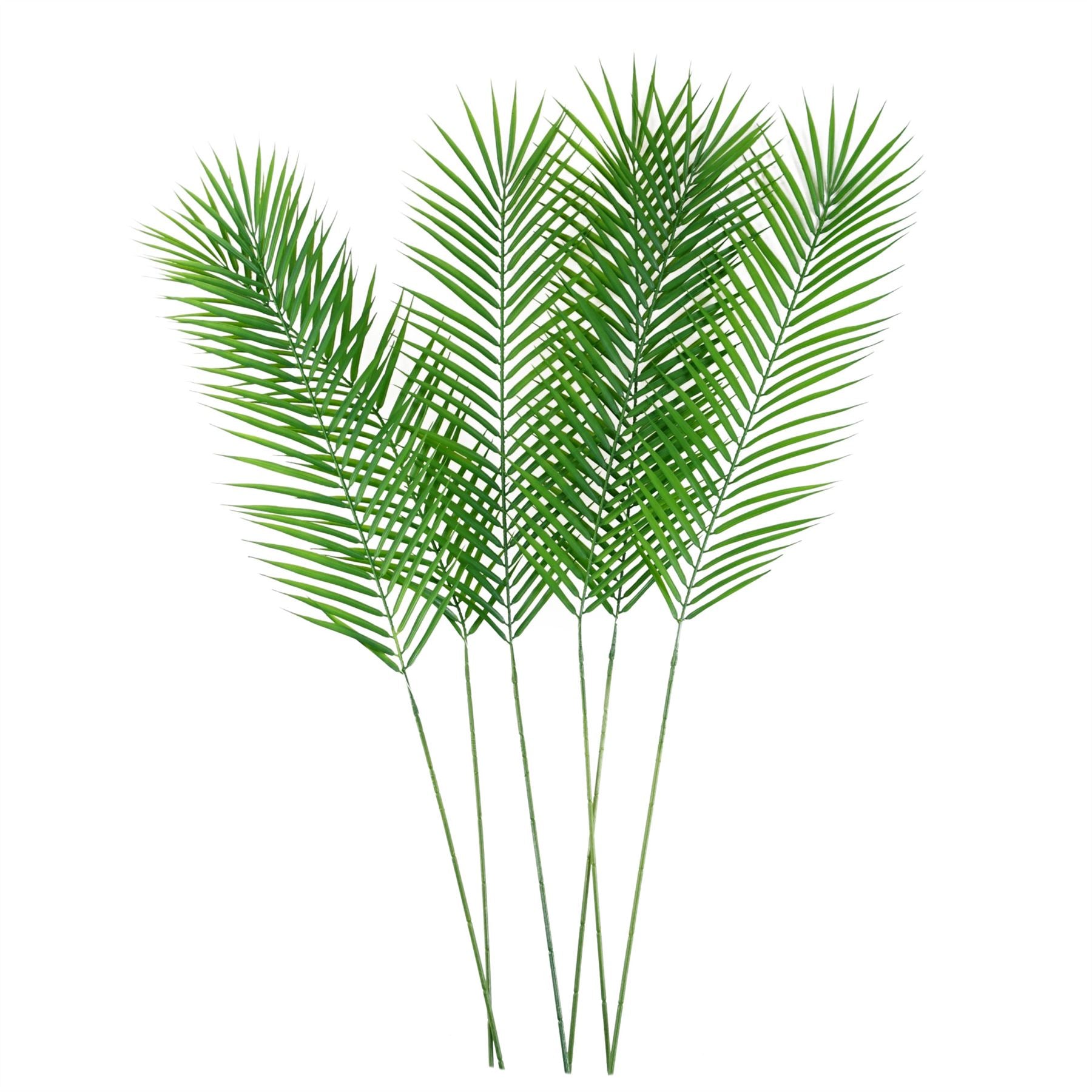 Pack of 6 Realistic Artificial Palm Leaves, 100cm Tall, Wired Shapable Stems