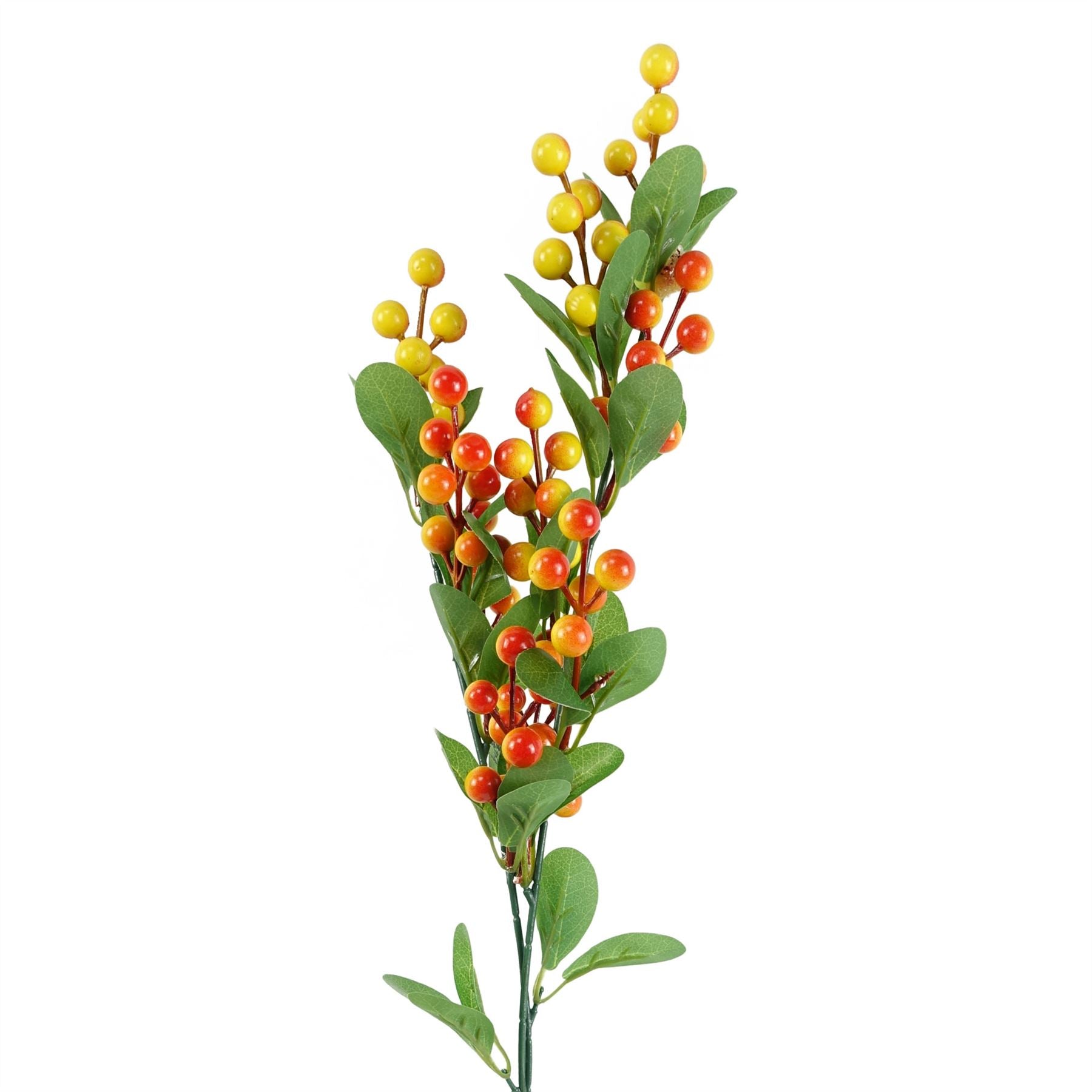 Leaf 70cm Artificial Orange Berry Stem with Plastic Leaves