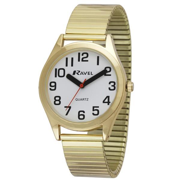 Ravel Mens Basic Bold Easy Read Expander Bracelet Watch Gilt R0225.02.1