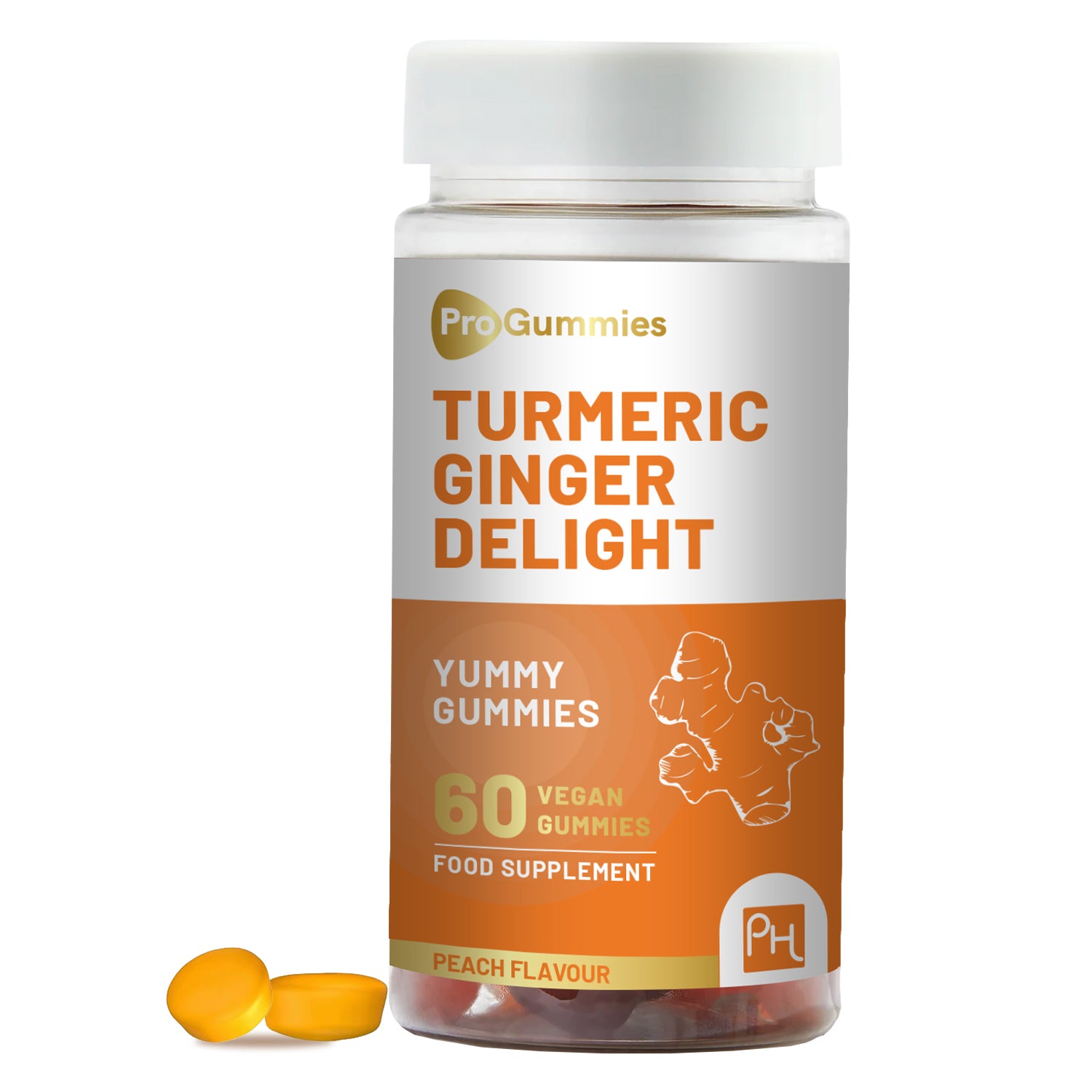 Prowise Healthcare Turmeric & Ginger Vegan Gummies, 60, Peach Flavour