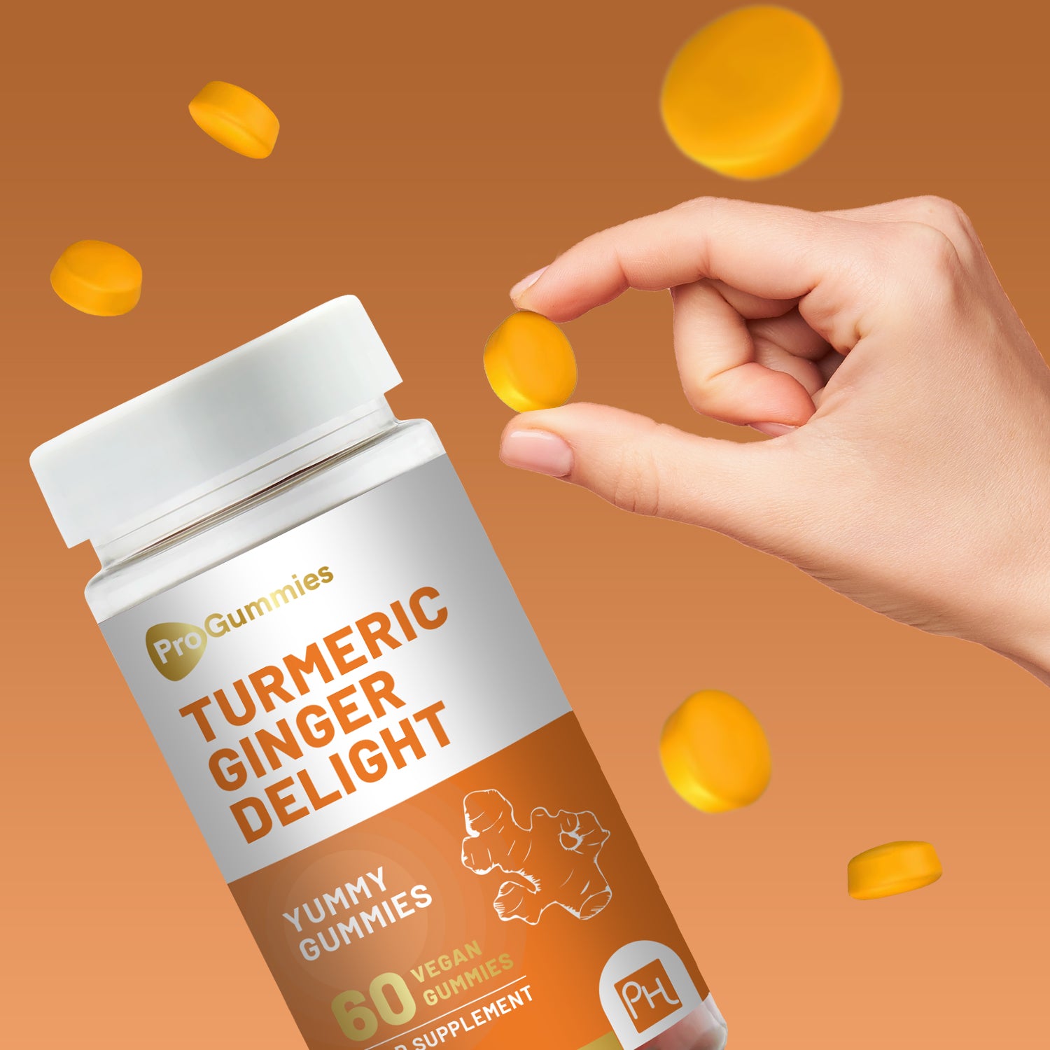 Prowise Healthcare Turmeric & Ginger Vegan Gummies, 60, Peach Flavour