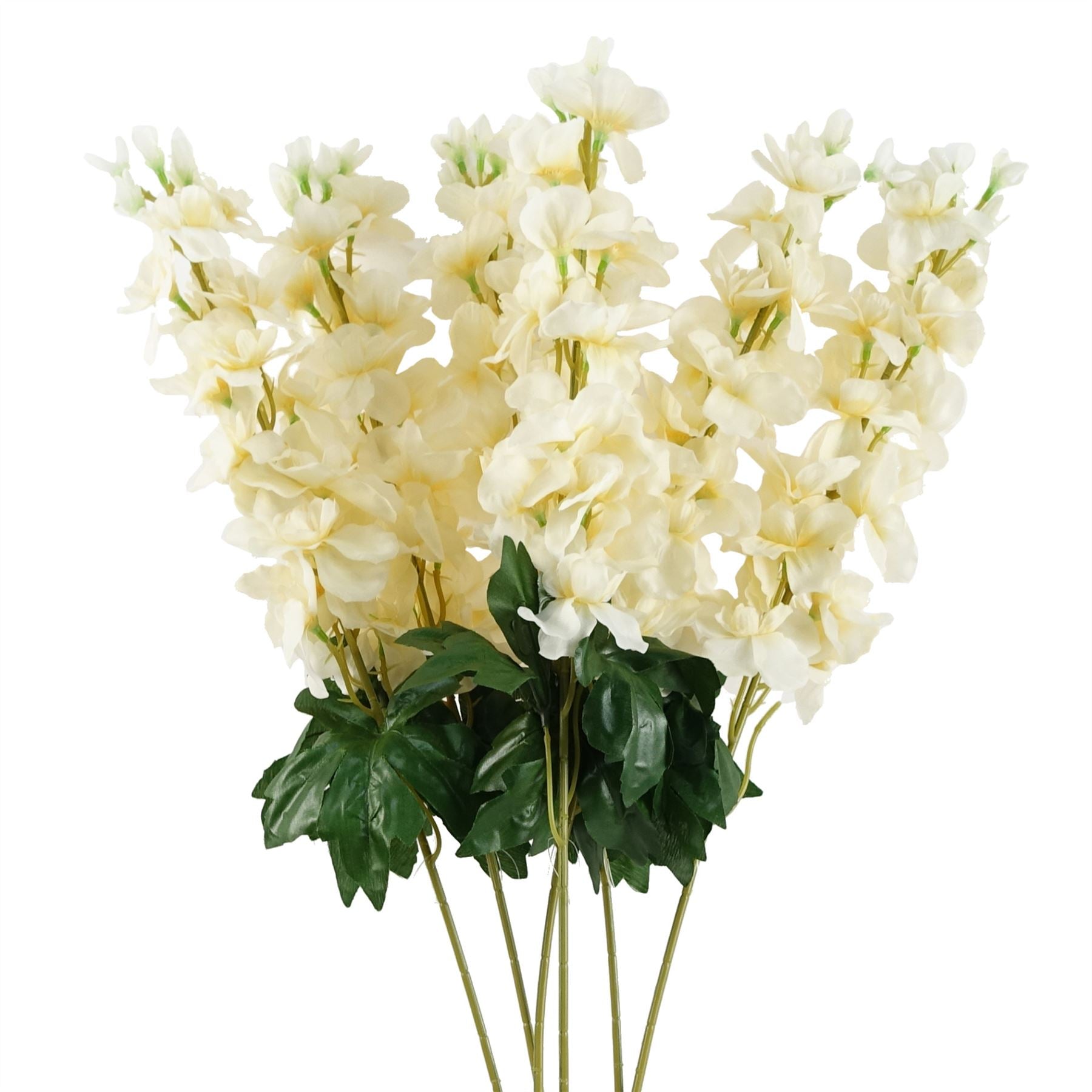 Leaf Pack of 6 Cream Delphinium Artificial Flower Stems 75cm