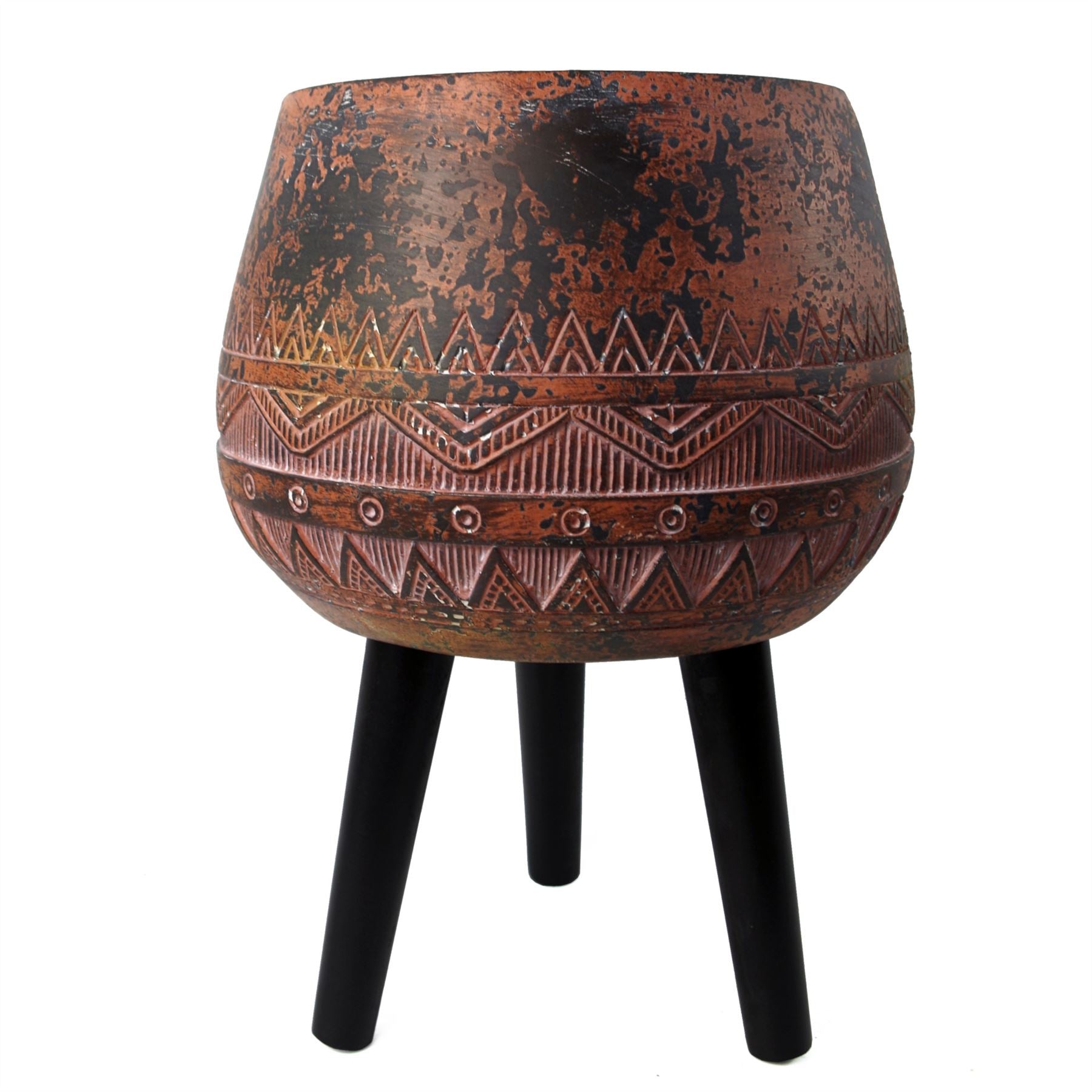 Leaf 44cm x 30cm Zaturn Planter Brown/Black with Legs, Fibreglass Composite, Rustic Finish