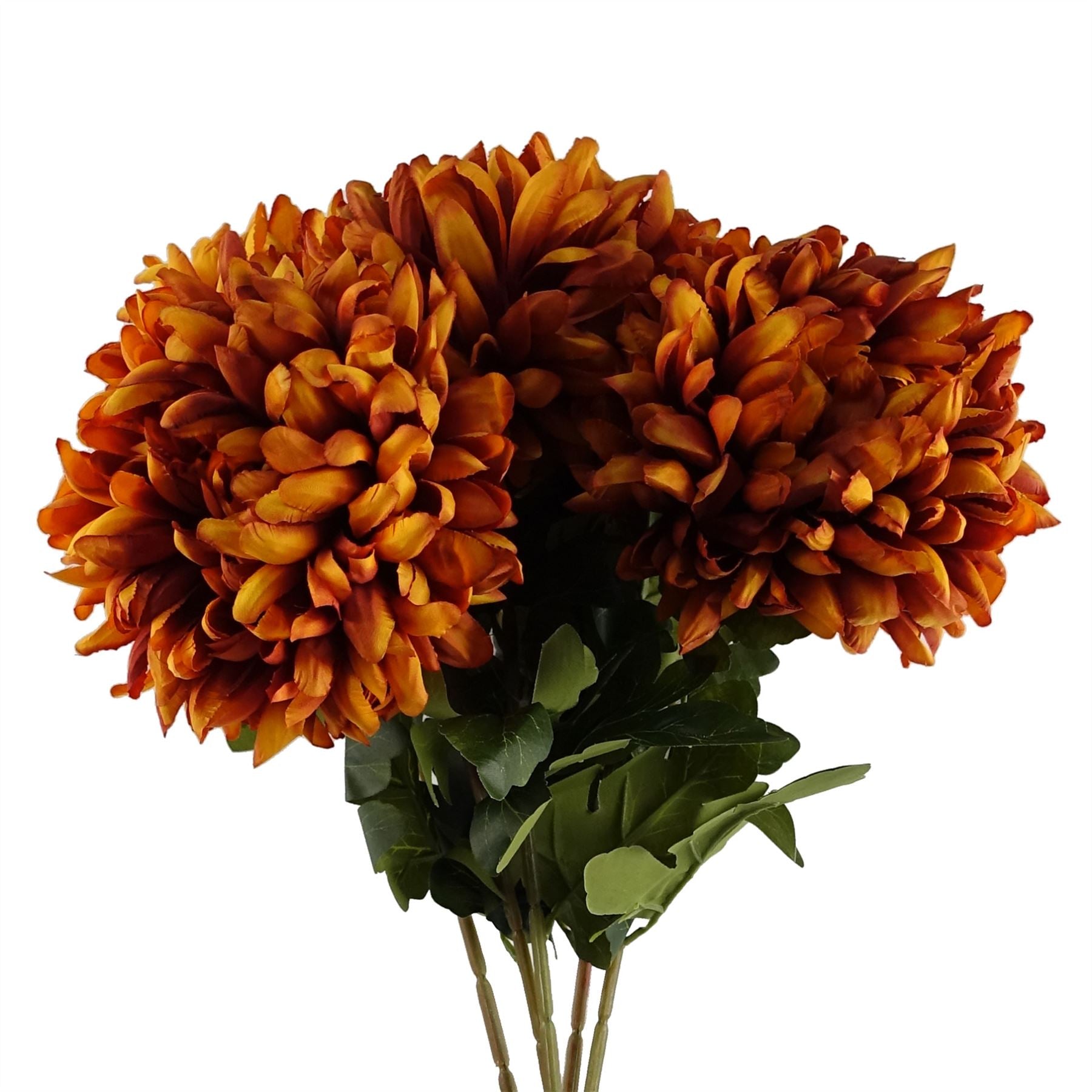 Leaf Pack of 6 Orange Extra Large Reflex Chrysanthemum Silk Flower Stems 75cm
