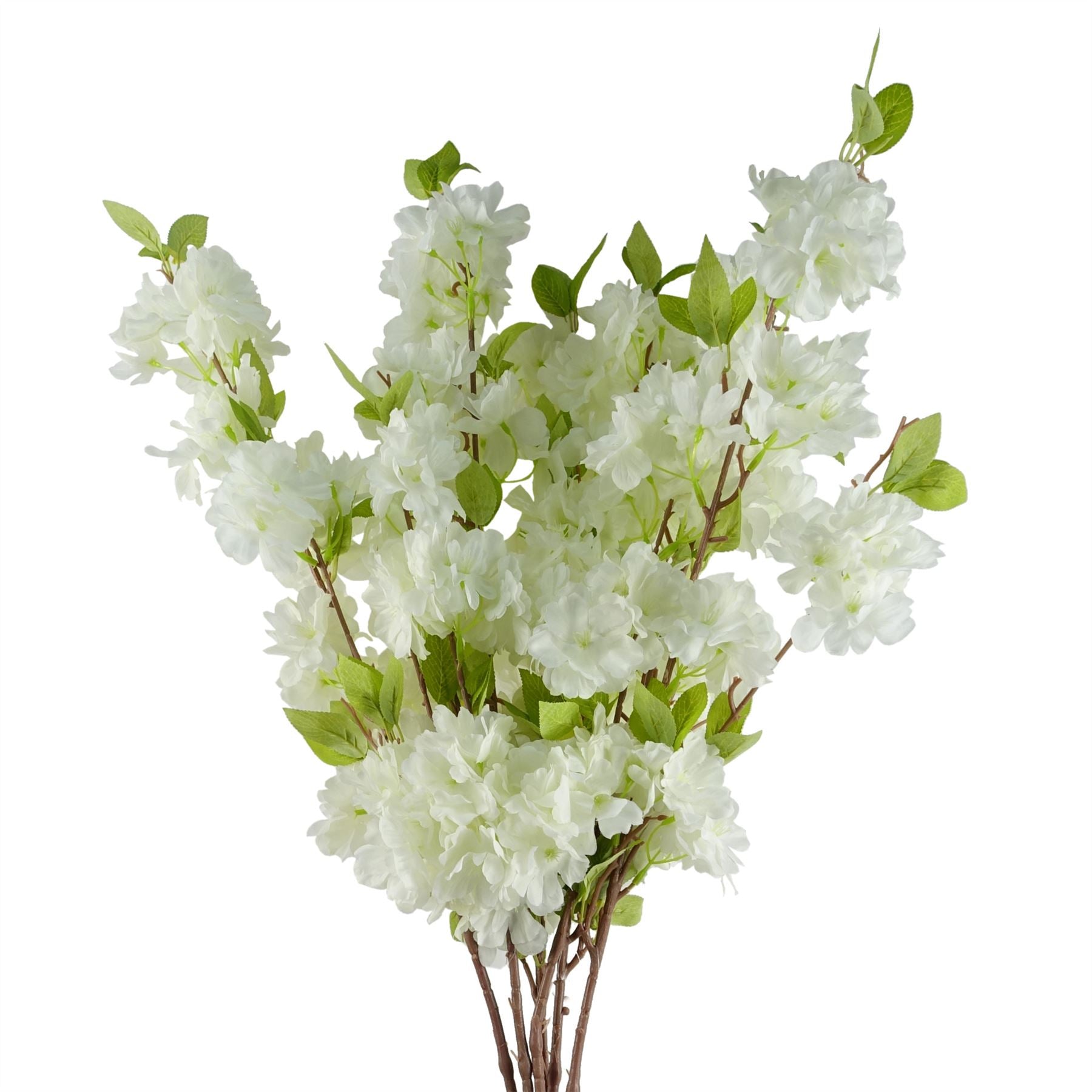 Pack of 6 White Artificial Blossom Stems 100cm with Silk Flowers and Leaves