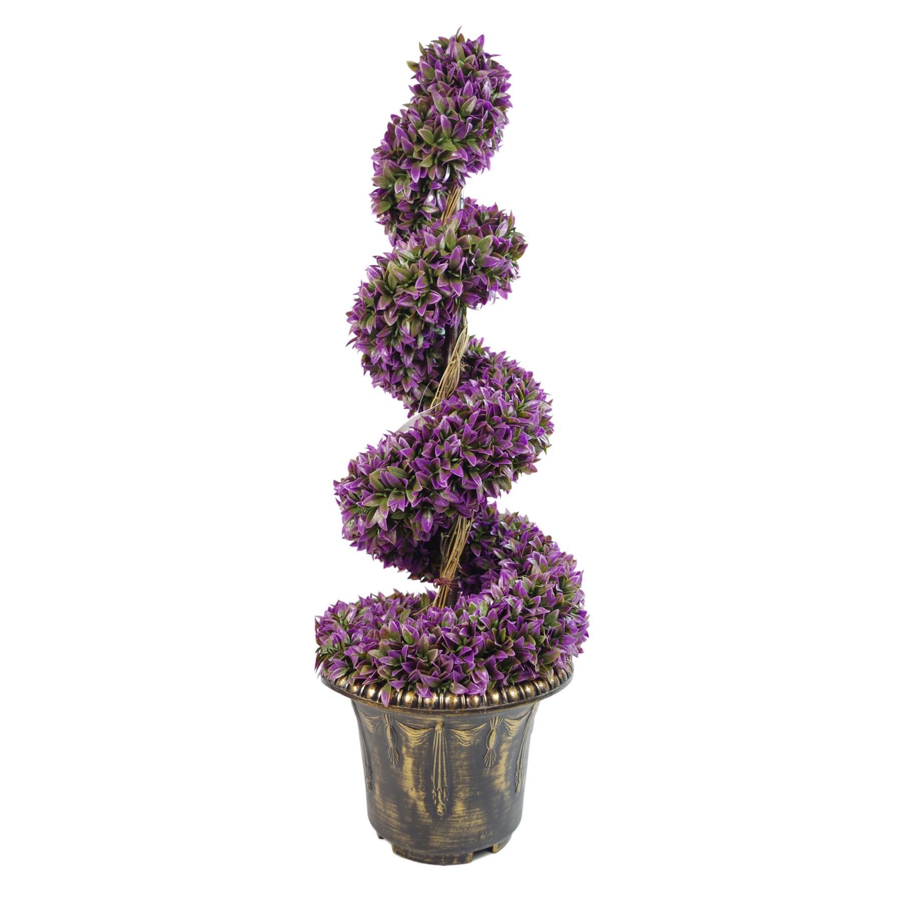 90cm Purple Artificial Boxwood Spiral Tree with Decorative Planter