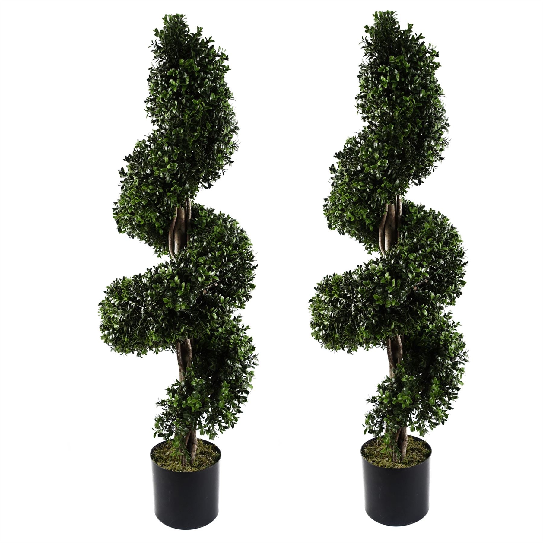 Leaf 120cm Pair of Spiral Buxus Artificial Trees UV Resistant Outdoor Topiary