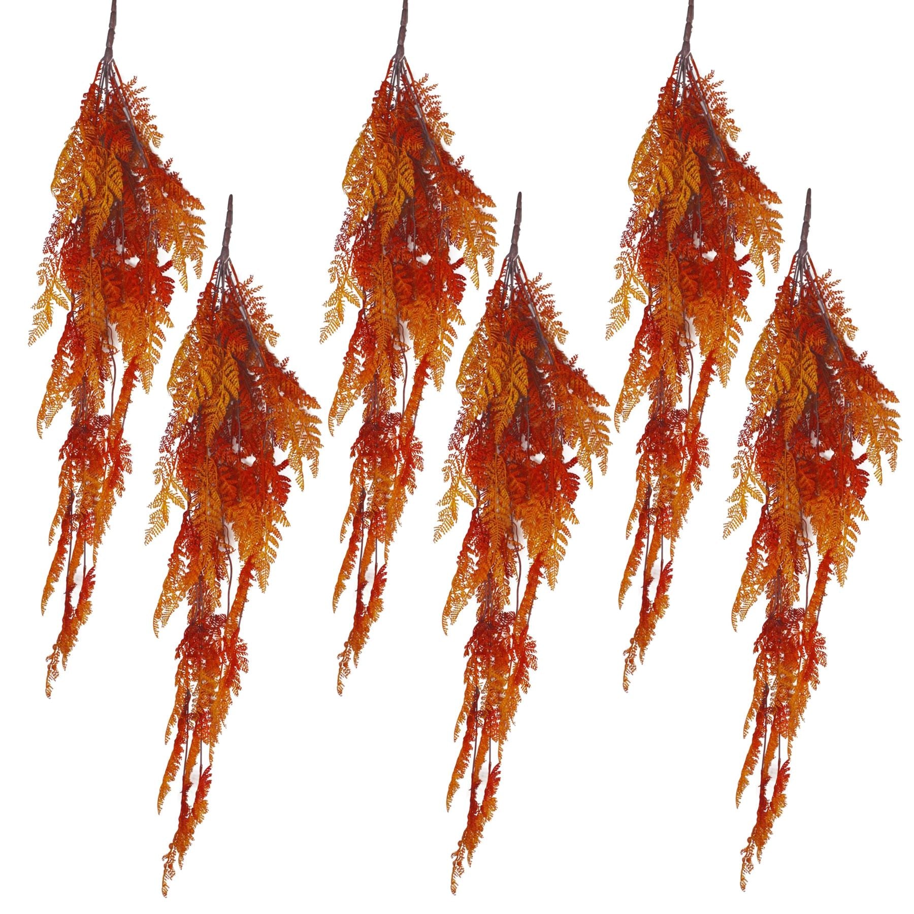 Pack of 6 100cm Artificial Hanging Maidenhair Fern Plant Autumn Orange by Leaf