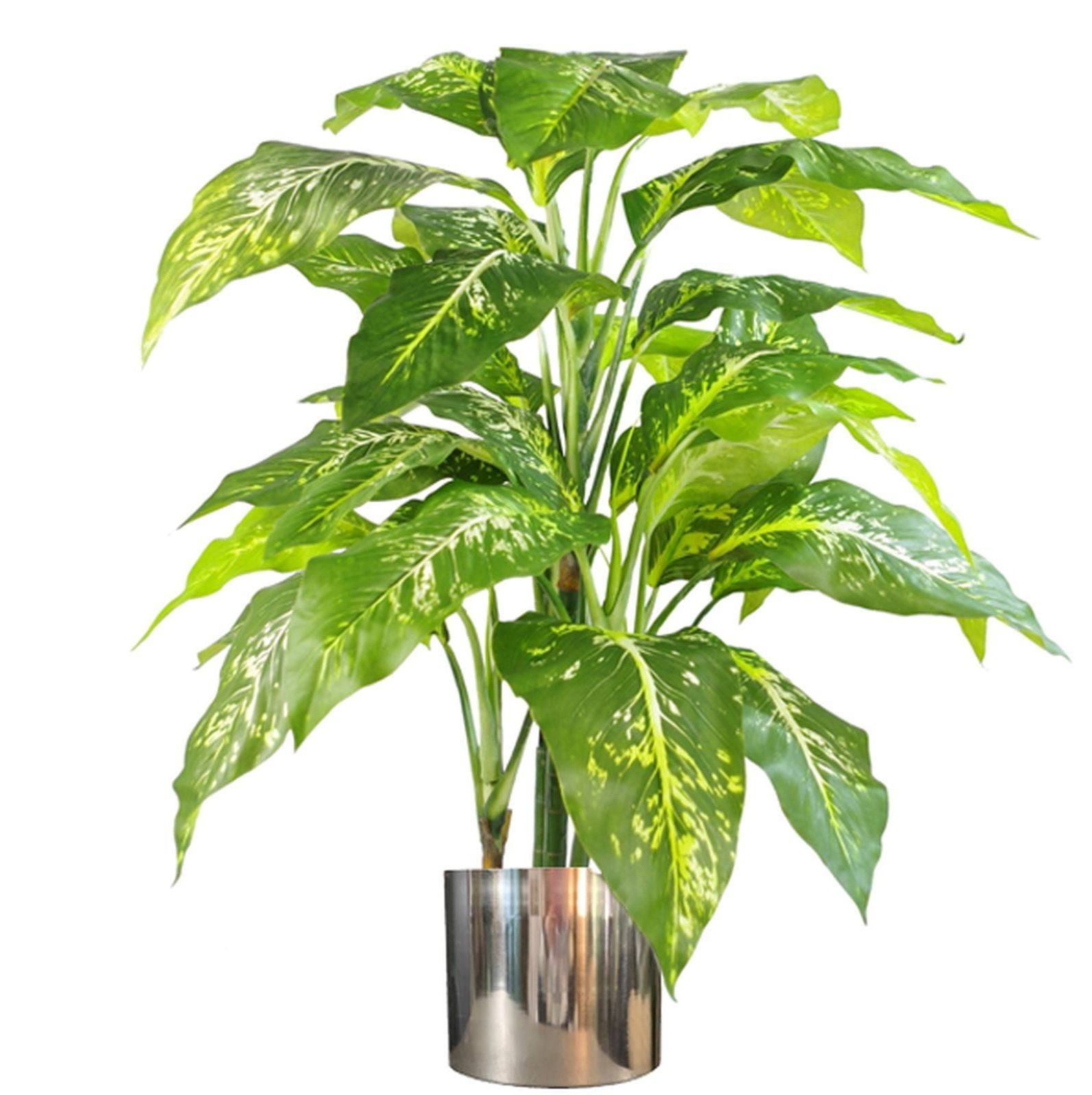 100cm Large Fox's Aglaonema Spotted Evergreen Artificial Tree with Silver Metal Planter