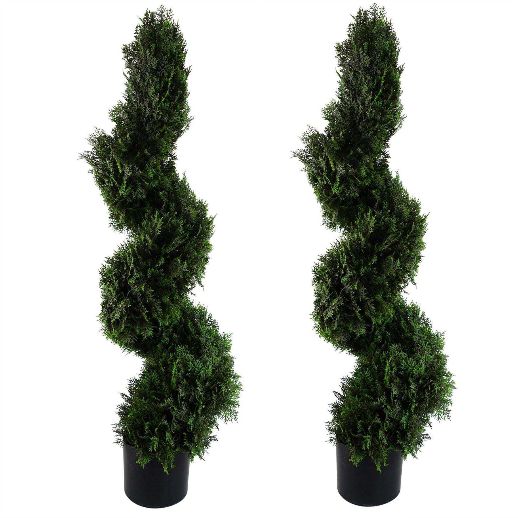 120cm Pair of Artificial Spiral Cedar Tree Topiary, Potted