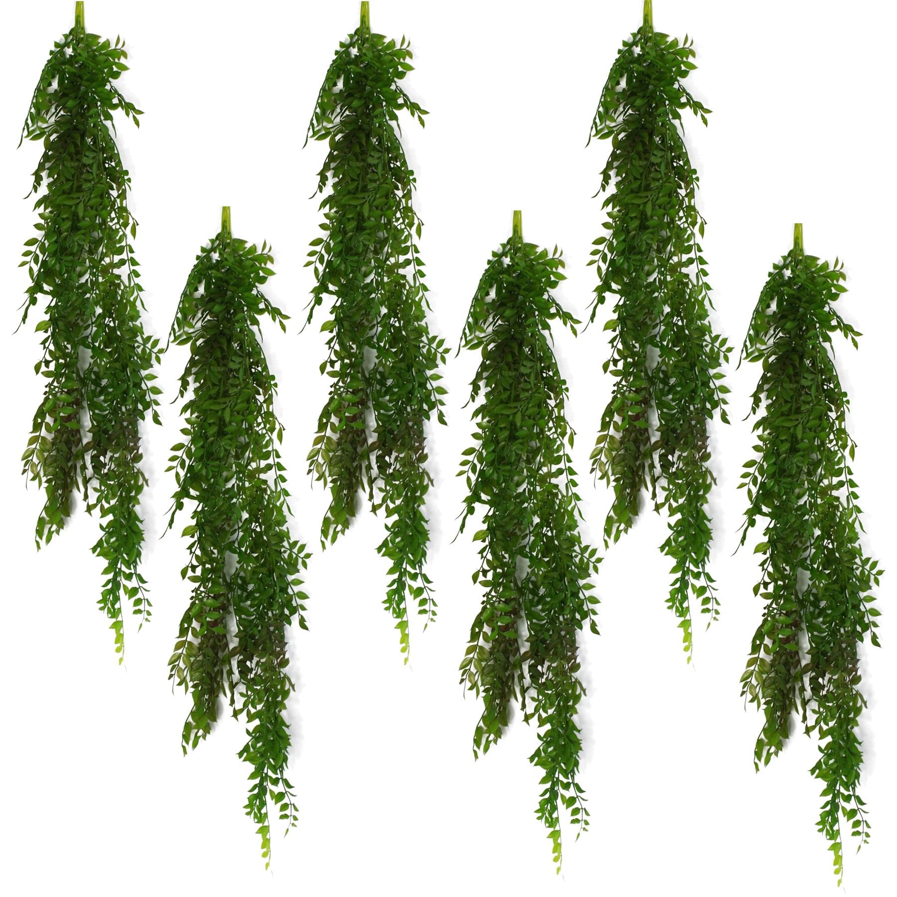 Leaf Artificial Hanging String of Pearls Fern Plant Dark Green 100cm Pack of 6 Unpotted Bare Stem