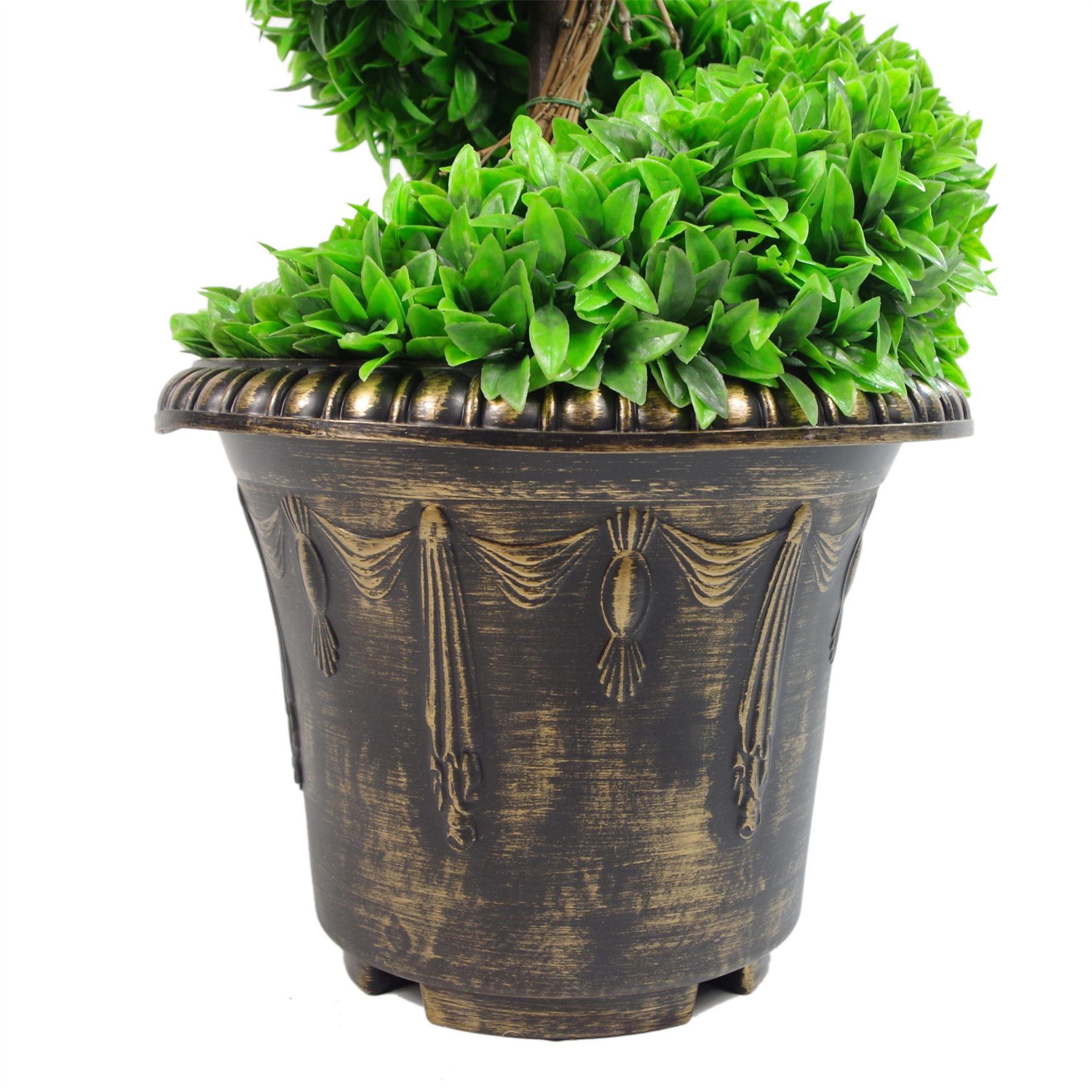 90cm Green Artificial Boxwood Spiral Tree with Decorative Planter