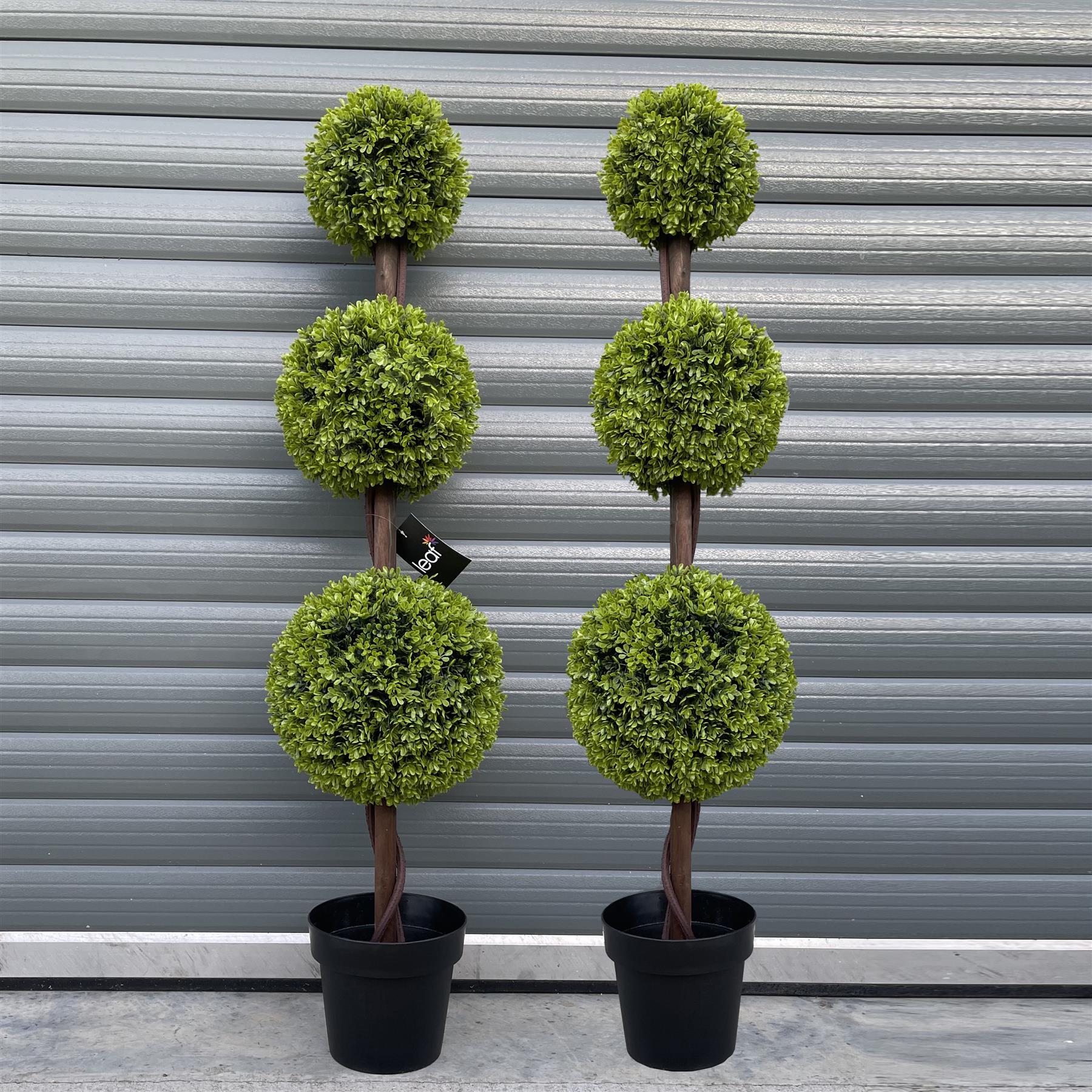 Leaf 120cm Pair of Artificial Boxwood Double Ball Topiary Trees, Outdoor, Potted, Green