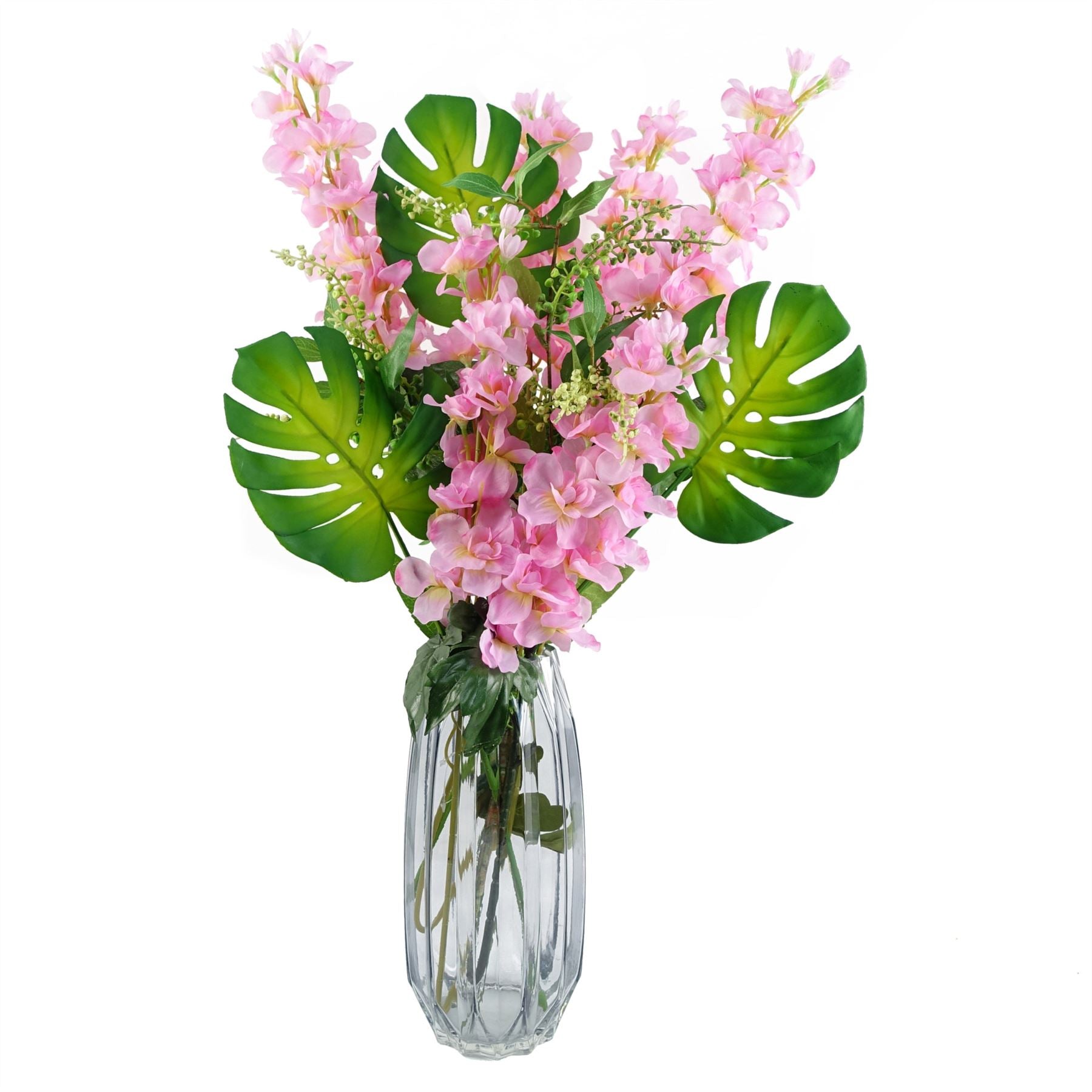 Pack of 6 Artificial Monstera Leaves with Wired Shapable Stems, 55cm