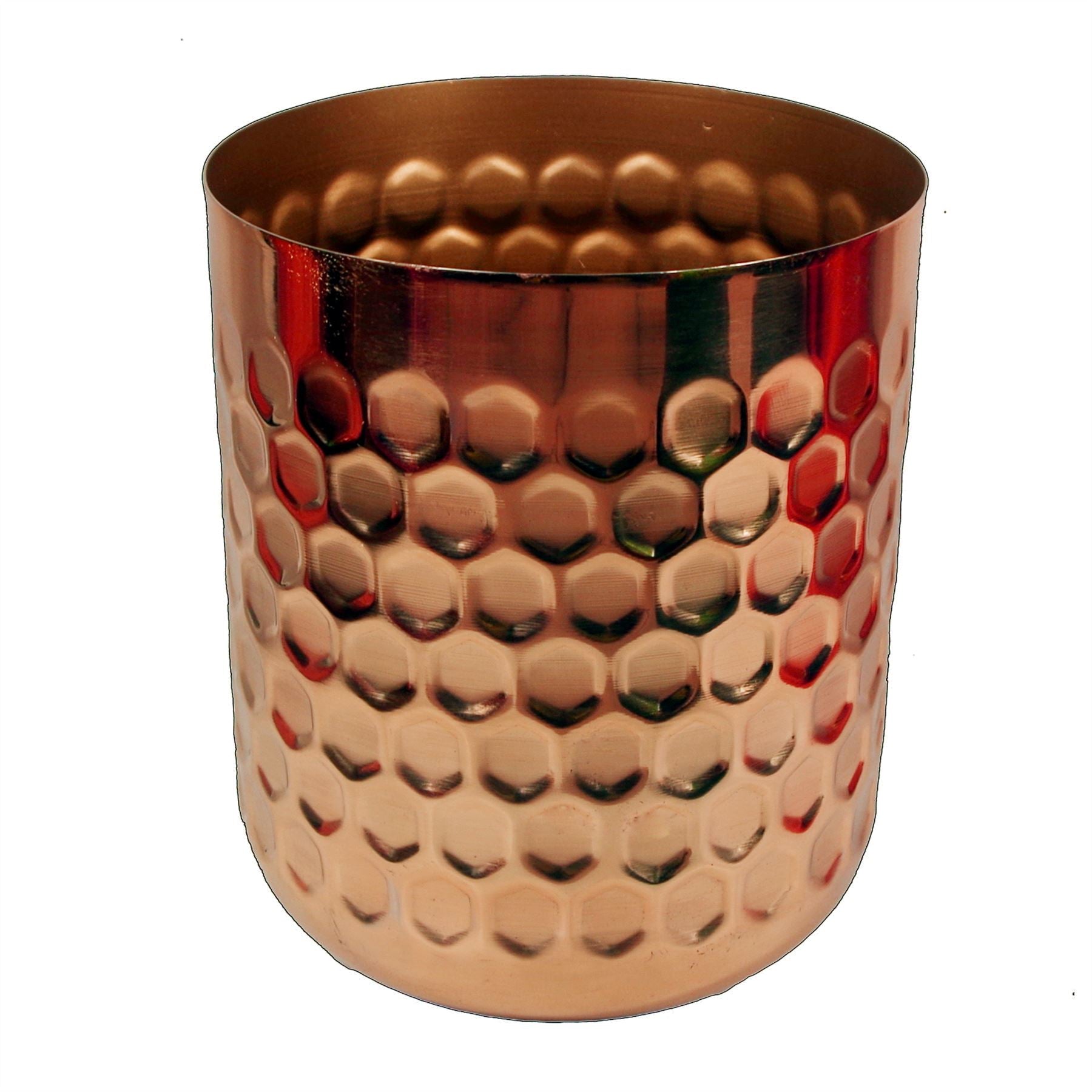 Leaf Honeycomb Metal Planter, Copper, Handmade Rustic Finish, 18cm High x 15.5cm Diameter, Indoor Use