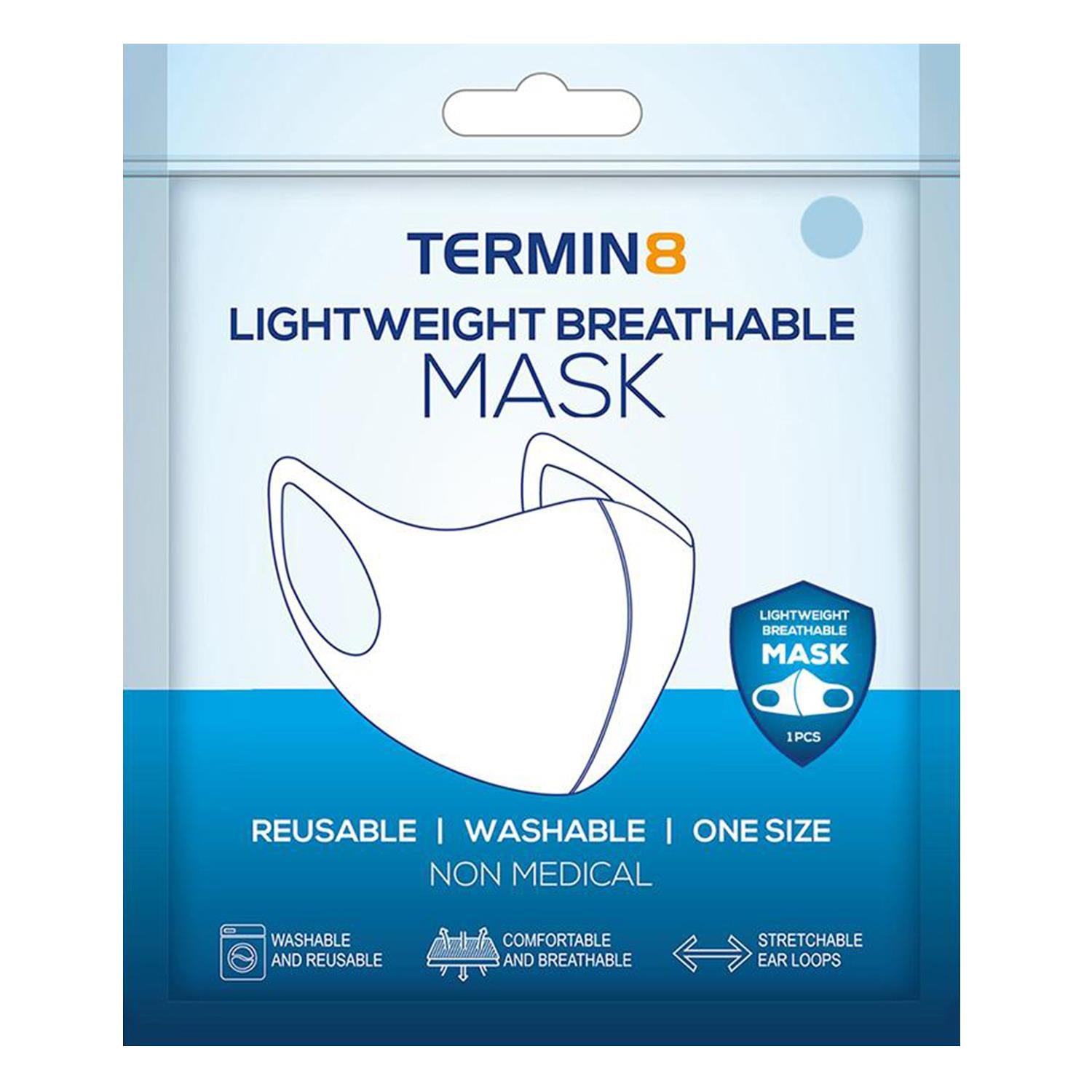 Termin8 Water Repellent Reusable Adult/Teen Face Covering - Water Repellent Reusable Face Coverings (Blue, 1 Pack)