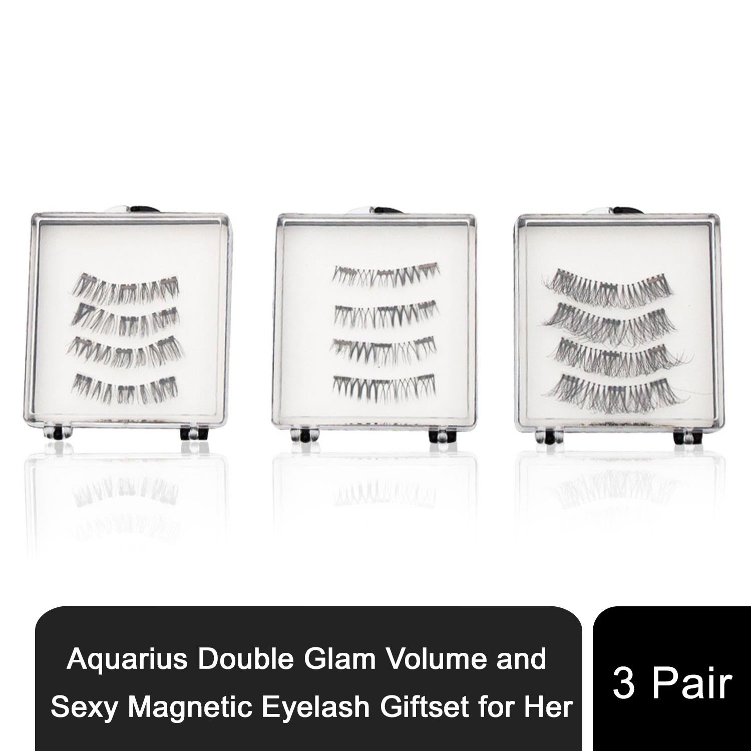 Aquarius Double Magnetic Eyelash Set of 3 Pairs Giftset for Her, Glam, Volume & Sexy