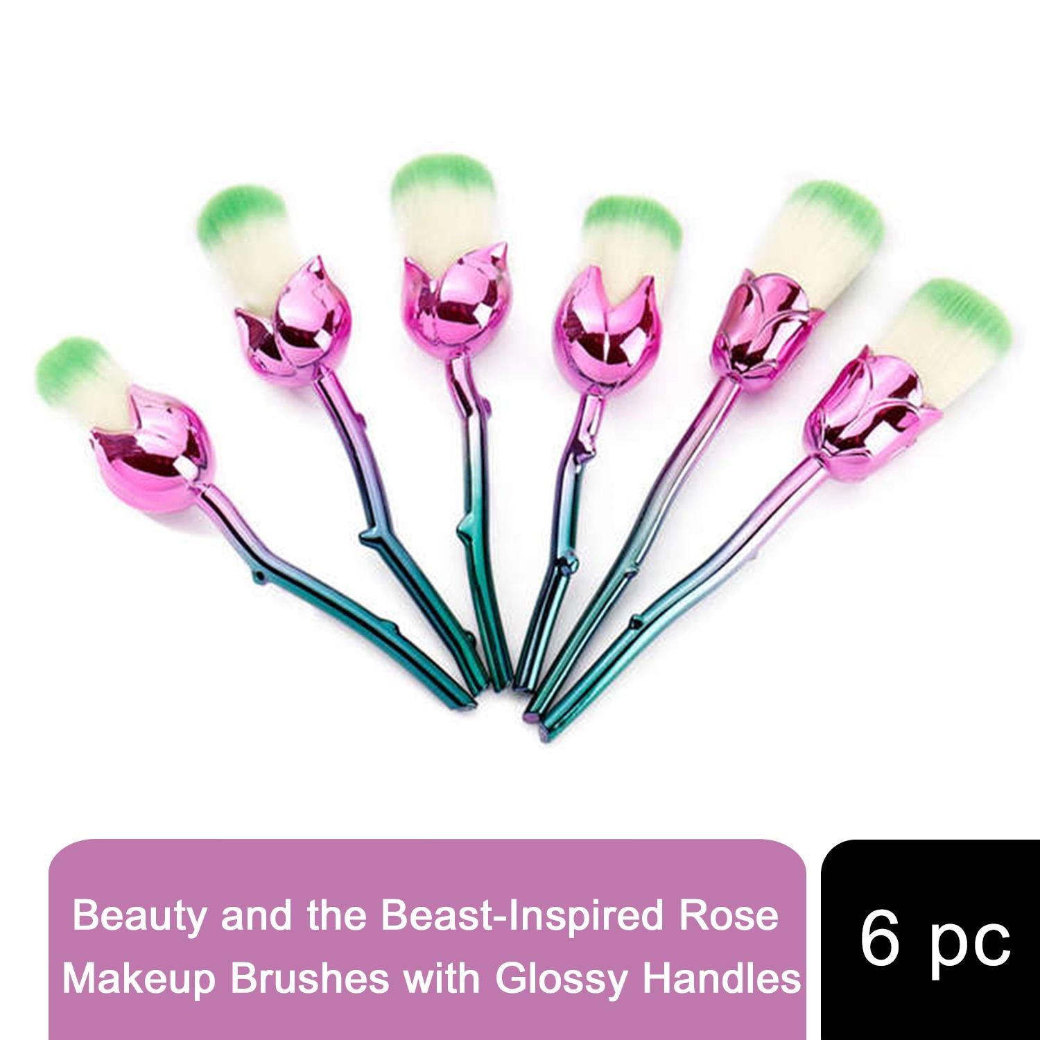 6-Piece Synthetic Fiber Rose Makeup Brush Set with Glossy Handles