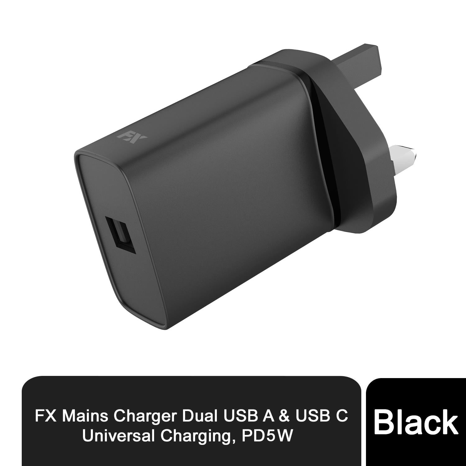 FX 1A USB Mains Charger for USB Devices, Black