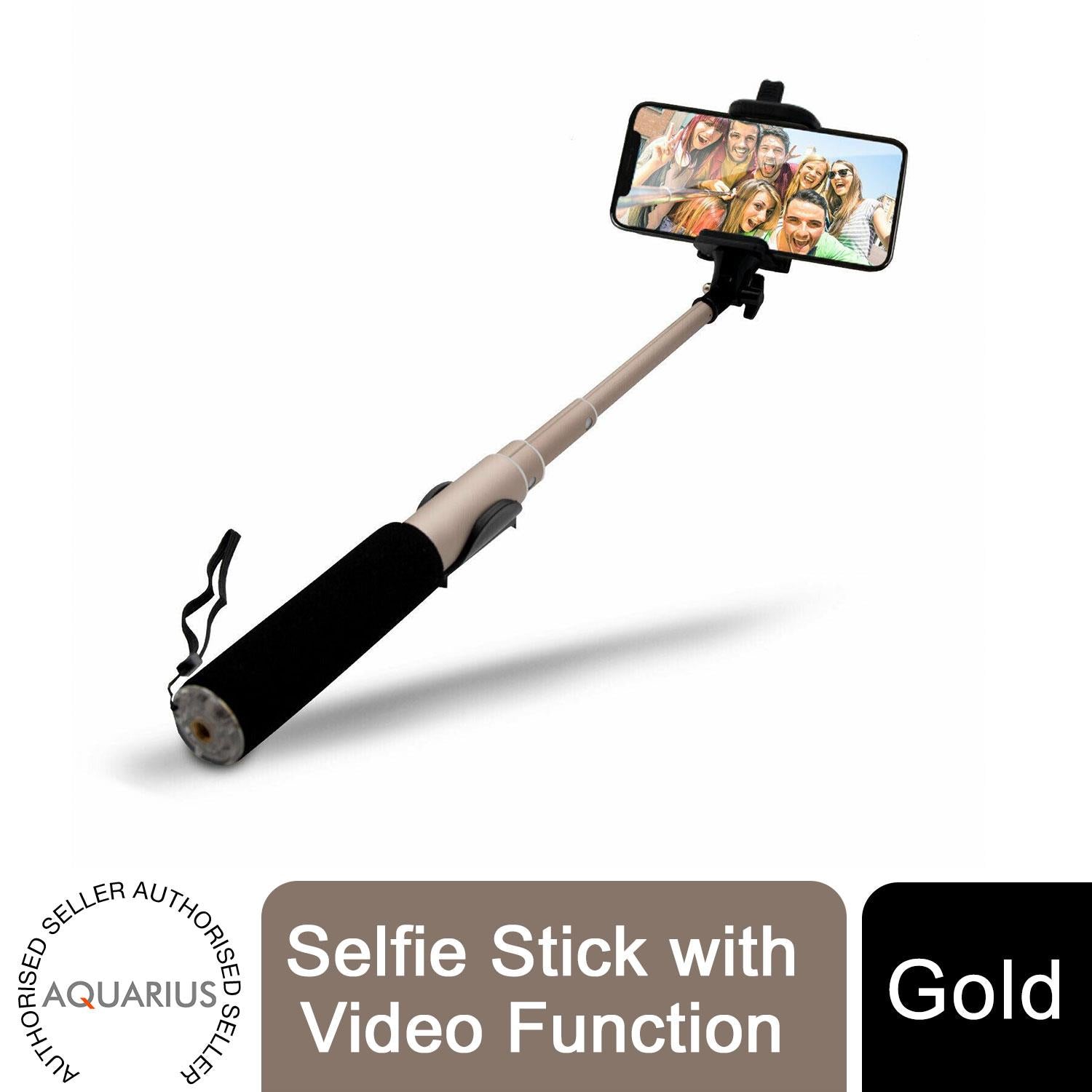 Aquarius Bluetooth Video Selfie Stick with Remote, Gold