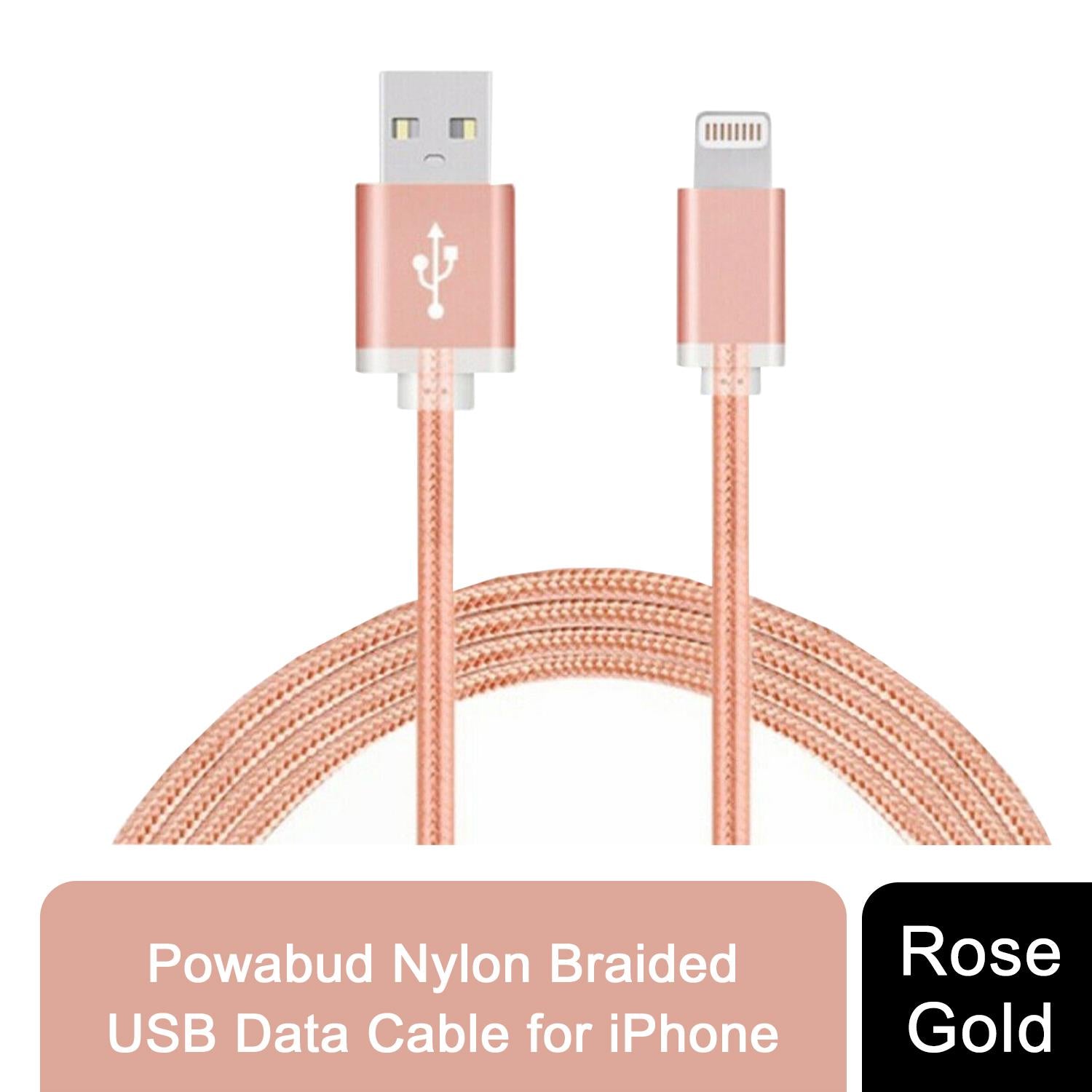 FX Nylon Braided USB Data Cable for Phone, 1m, Rose Gold