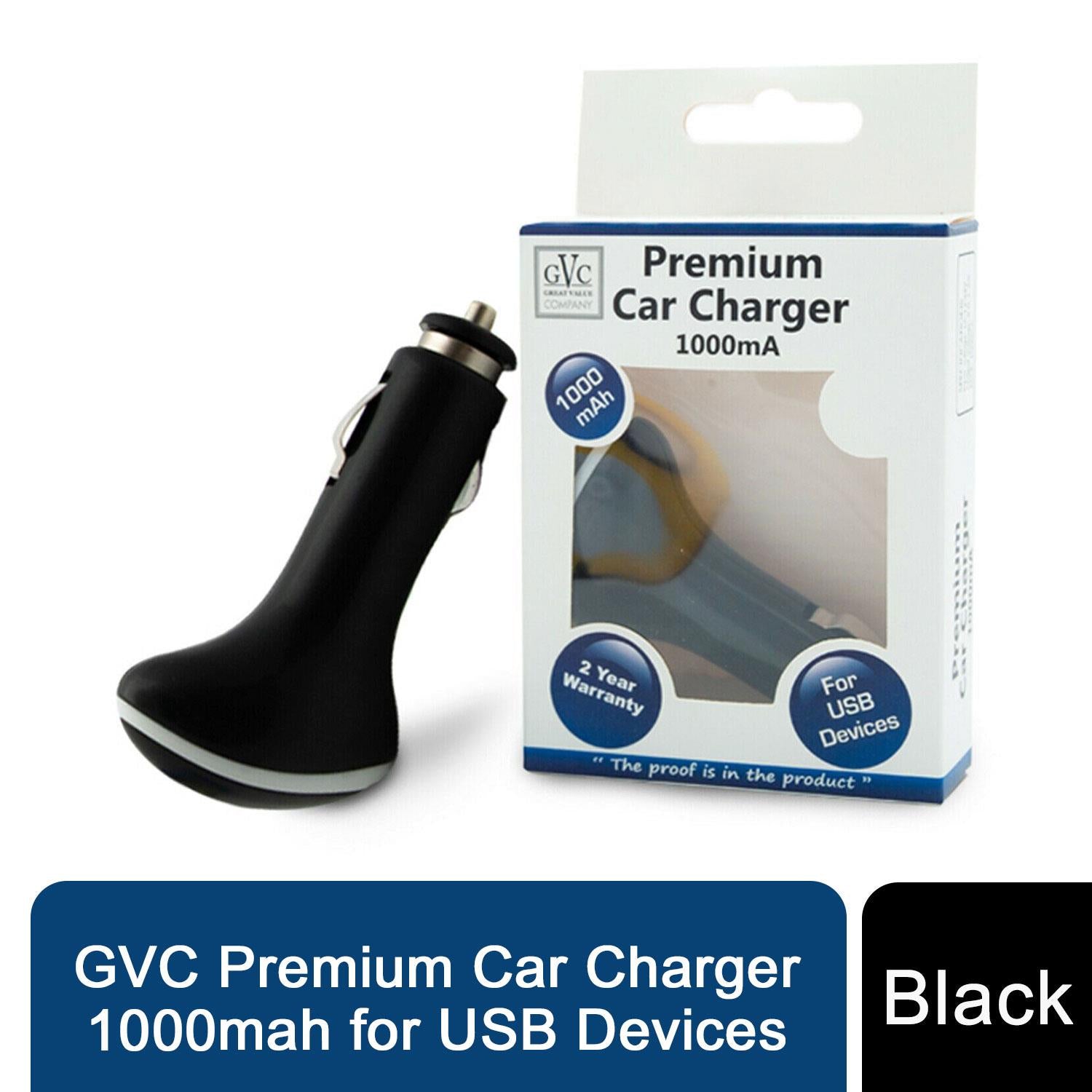 GVC Premium 1000mA Car Charger for USB and Micro USB Devices