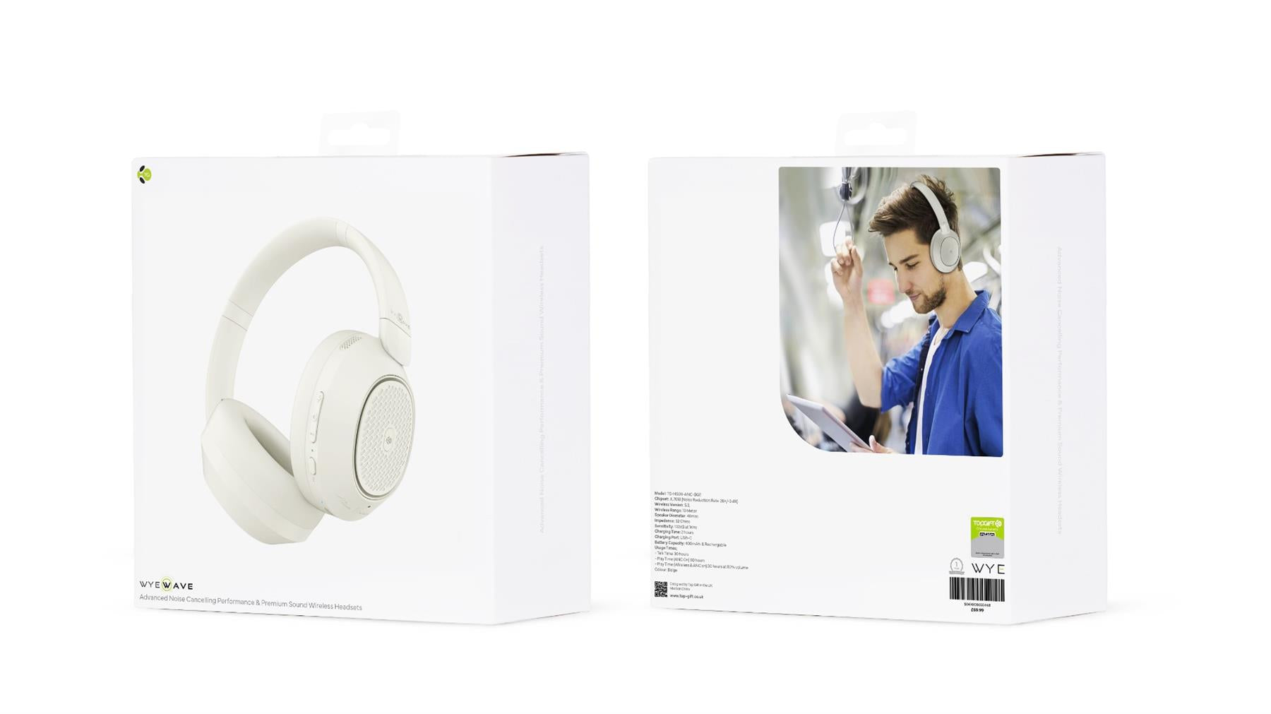 WYEWAVE Advanced Noise Cancelling Premium Sound Wireless Headsets - Beige