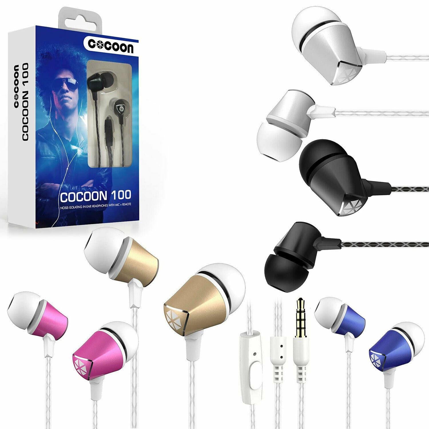 Cocoon 100 Series Noise-Isolating Tangle-Free In-Ear Headphones for Smartphone