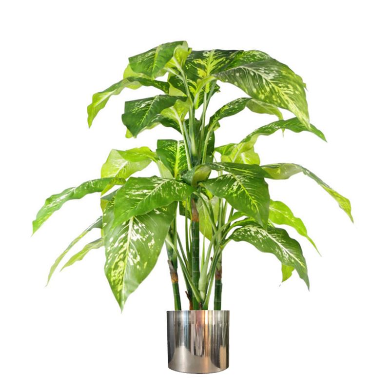 100cm Large Fox's Aglaonema Spotted Evergreen Artificial Tree with Silver Metal Planter