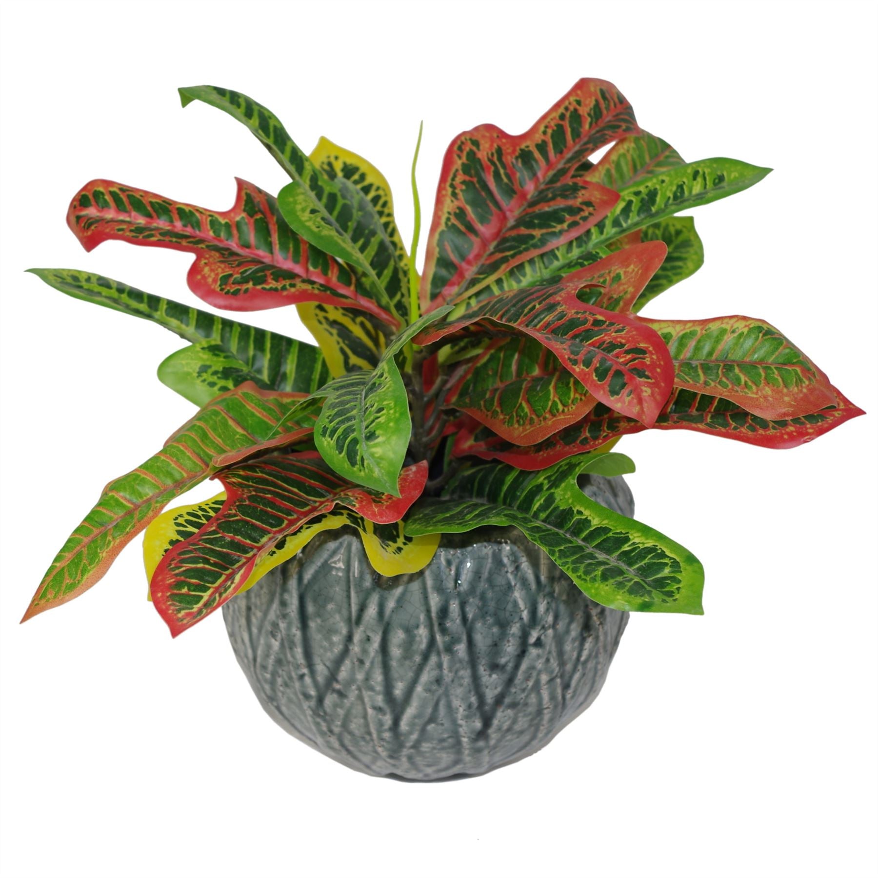 40cm Artificial Codiaeum Variegatum Multicoloured House Plant in Black Plastic Pot