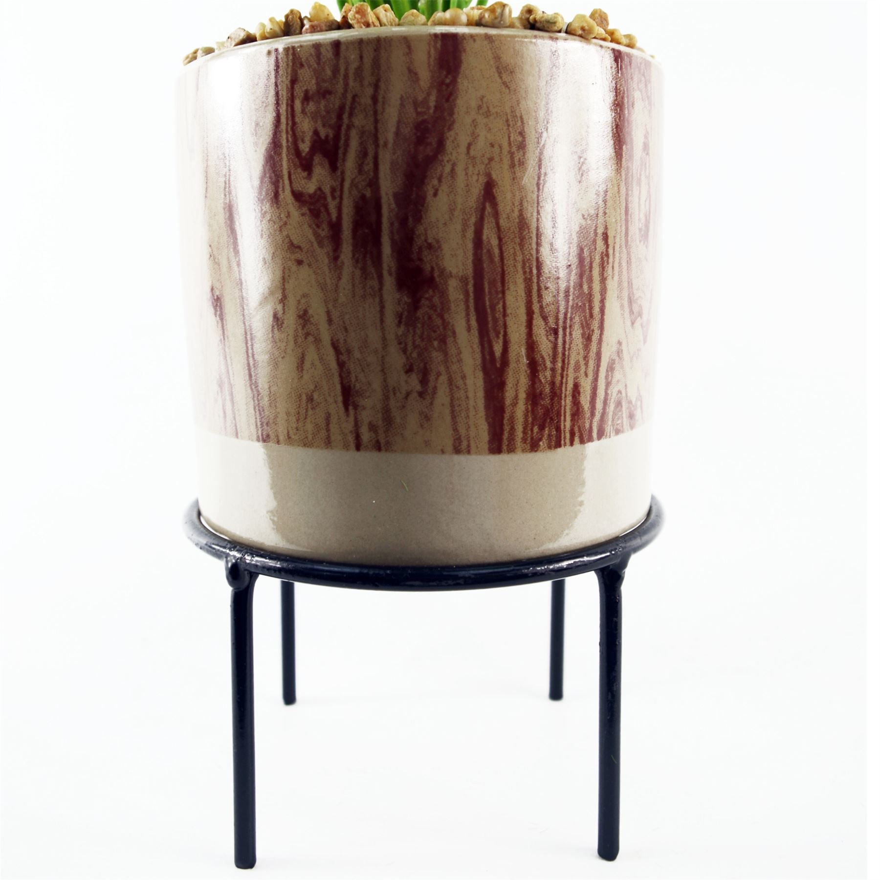Leaf 35cm Artificial Grass in Ceramic Planter with Metal Stand and Pebbles