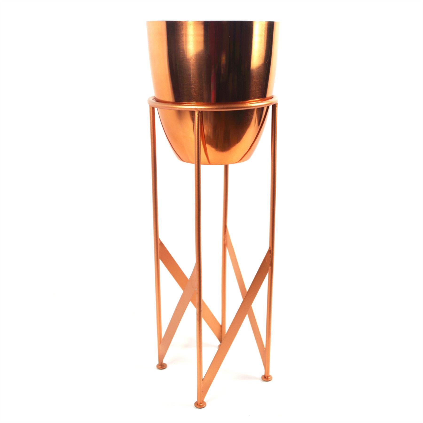 Leaf 55cm Copper Metal Planter and Stand Set for Indoor Use