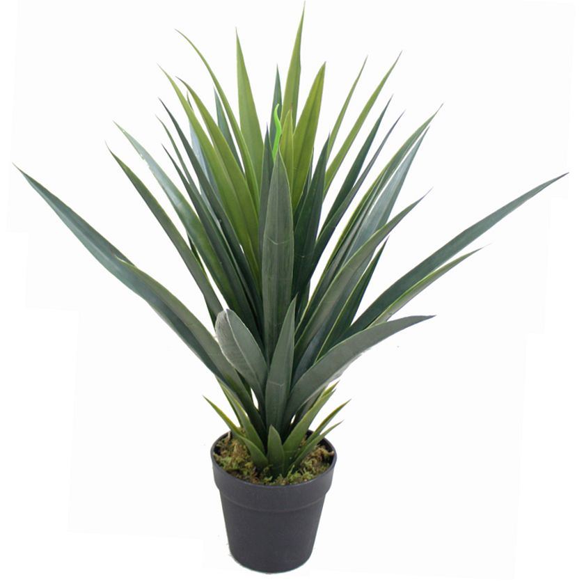 Leaf 60cm Artificial Tropical Spiky Yucca Style Green Plant in Weighted Plastic Pot