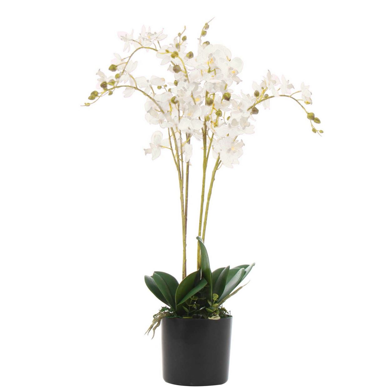 60cm Artificial White Phalaenopsis Orchid, Triple Stem, 30 Flowers, Potted Artificial Plant