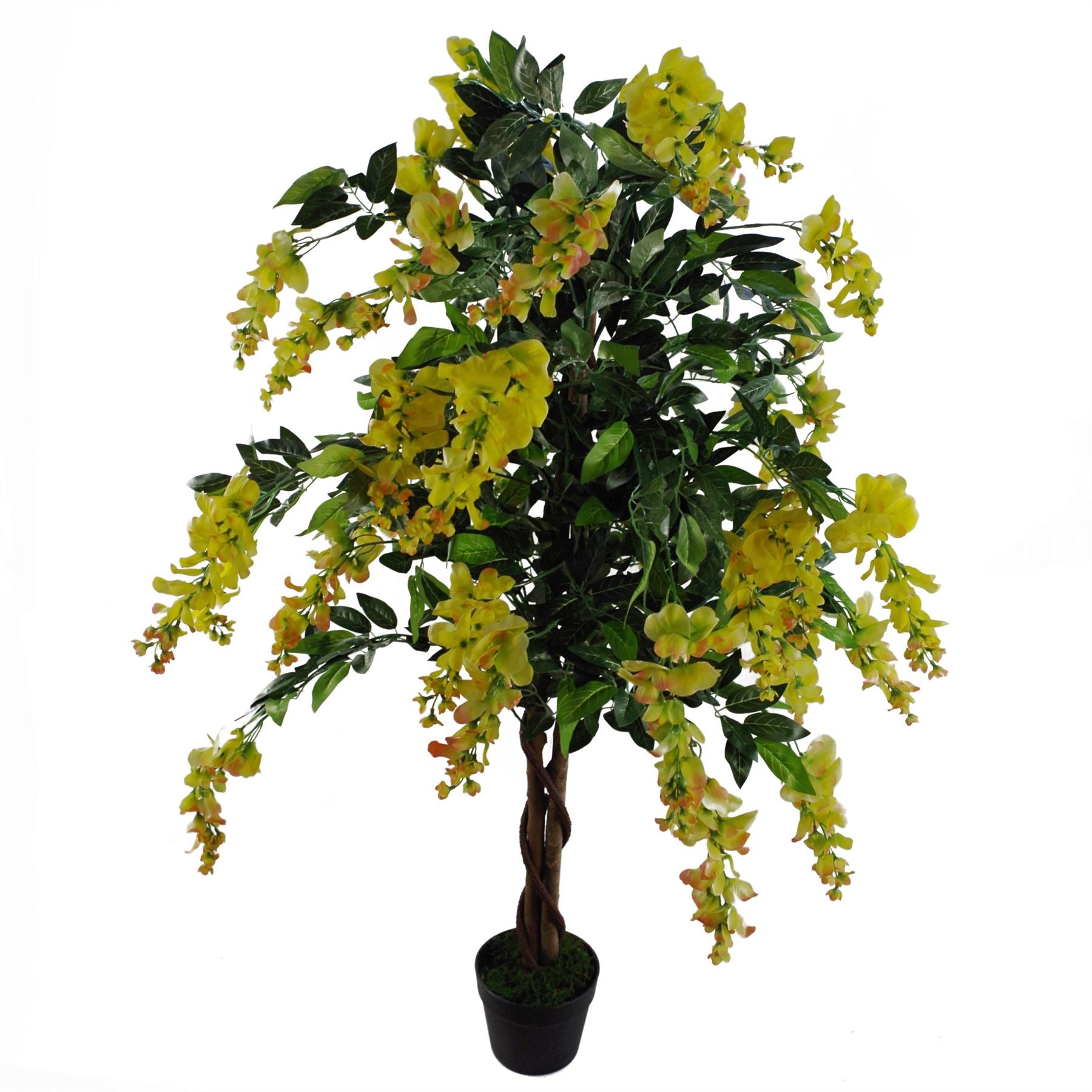Leaf 120cm Artificial Yellow Wisteria Tree in Black Pot
