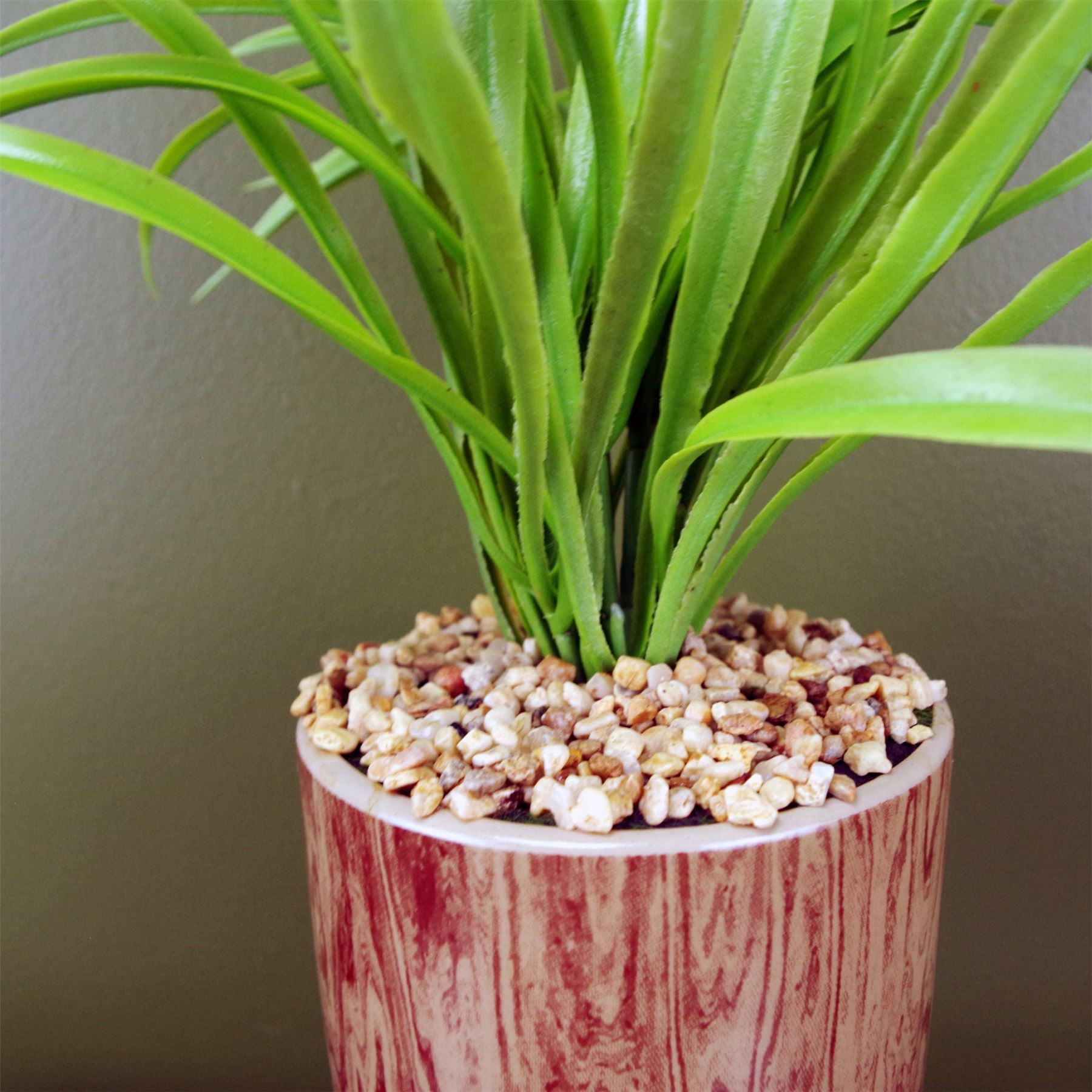 Leaf 35cm Artificial Grass Plant in Contemporary Ceramic Planter with Metal Stand Set