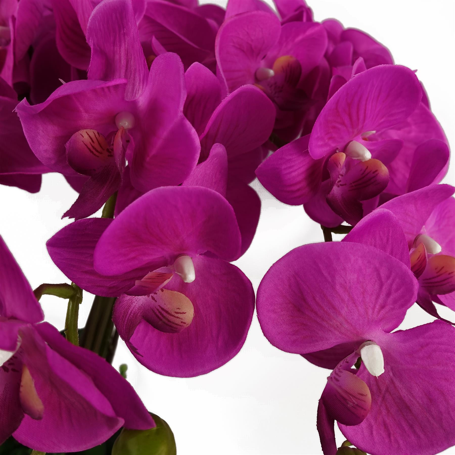 Leaf 85cm Artificial Deluxe Bush Orchid, Dark Pink, Potted Artificial Flower Arrangement