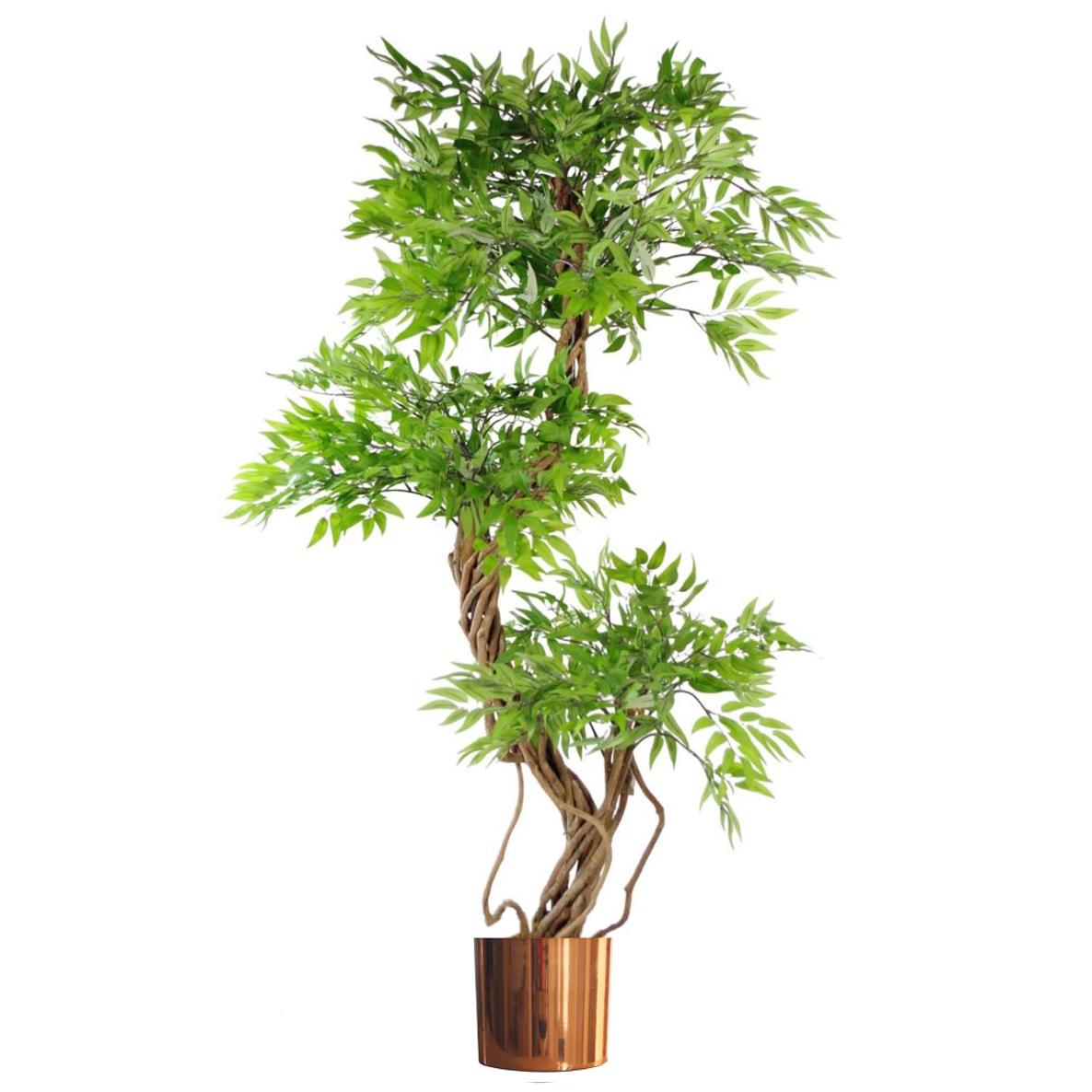 Leaf 140cm Realistic Artificial Japanese Fruticosa Ficus Tree with Premium Metal Planter