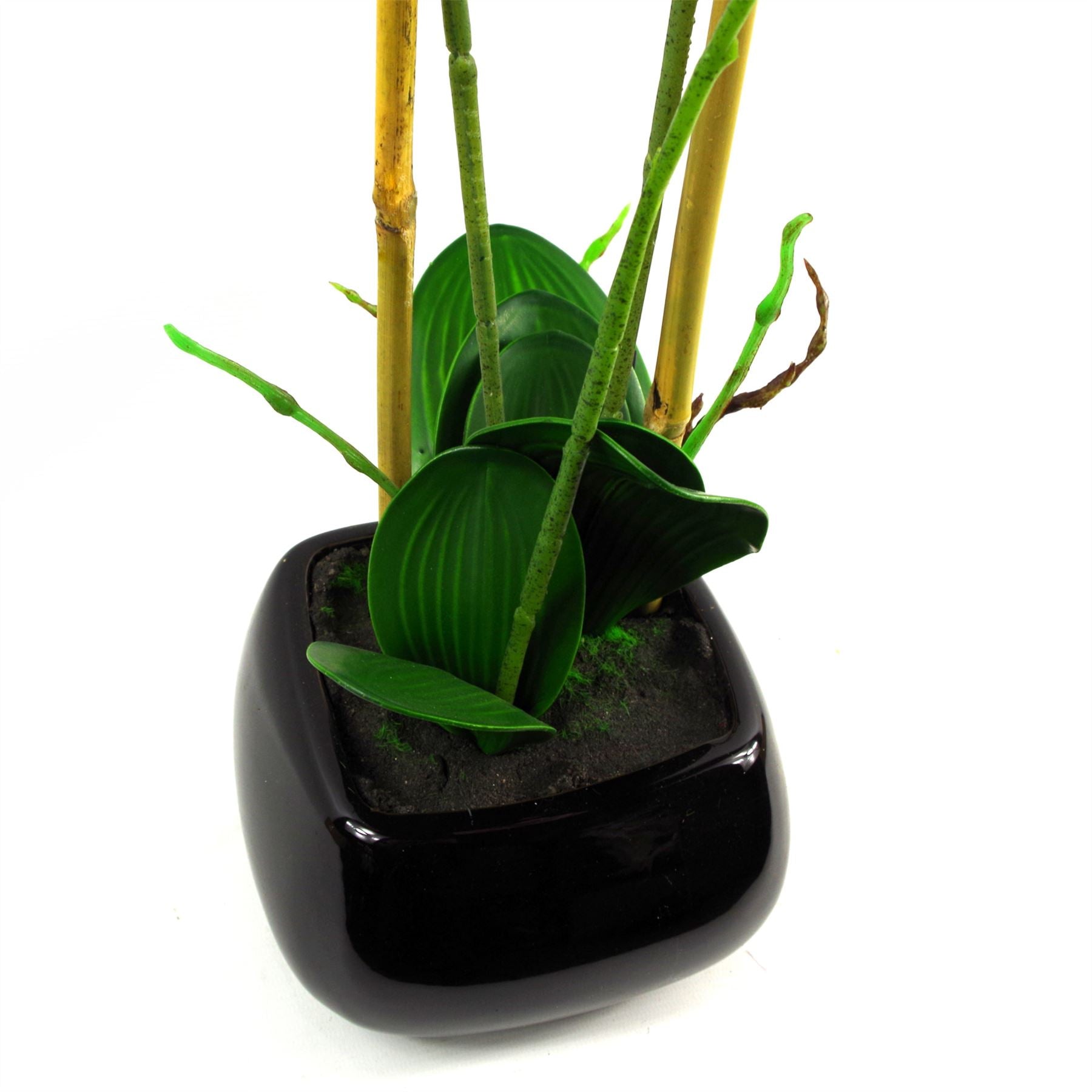 Leaf 70cm Artificial Light Pink Artificial Orchid in Black Ceramic Planter