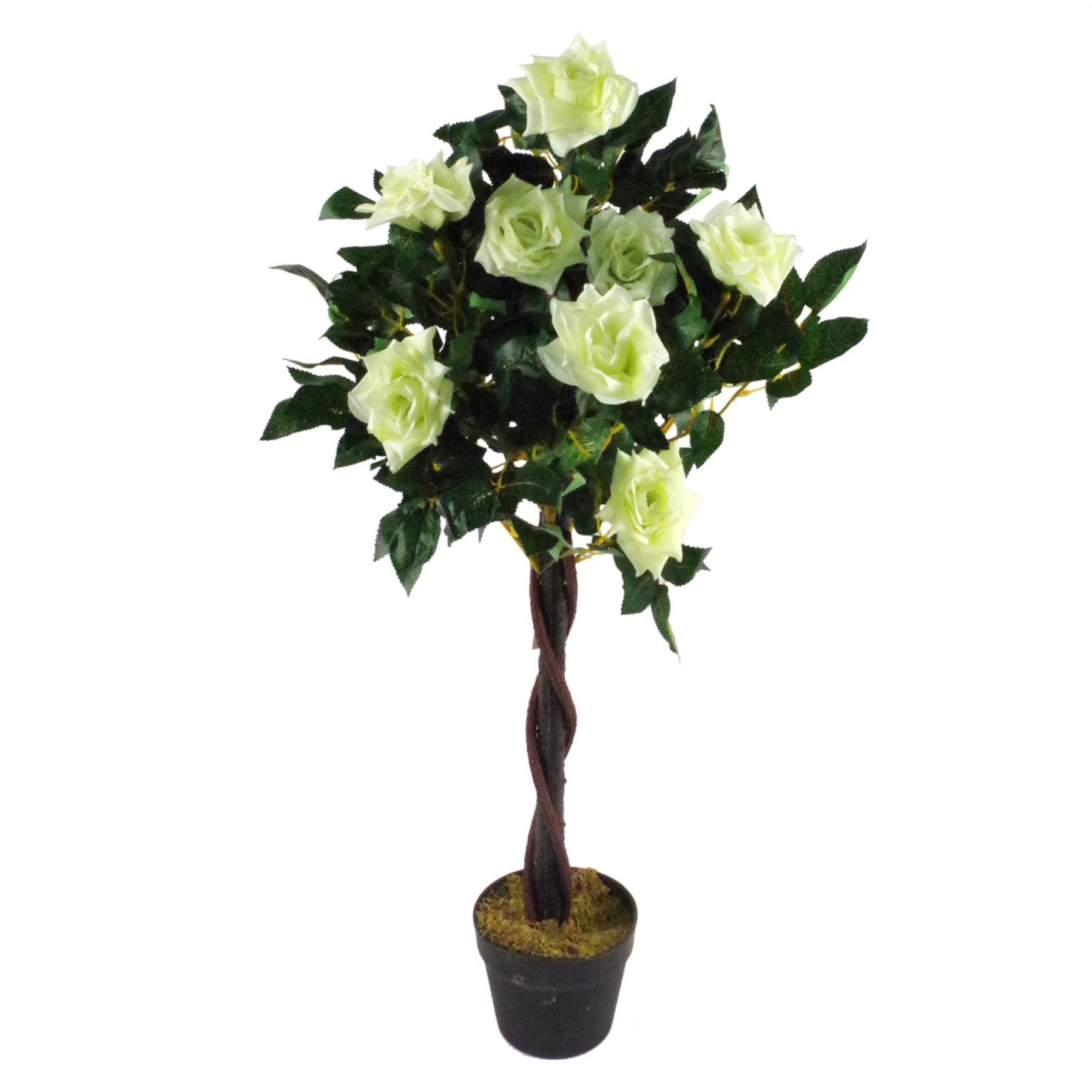 Leaf Artificial Cream Rose Tree 90cm with Twisted Vine Detail