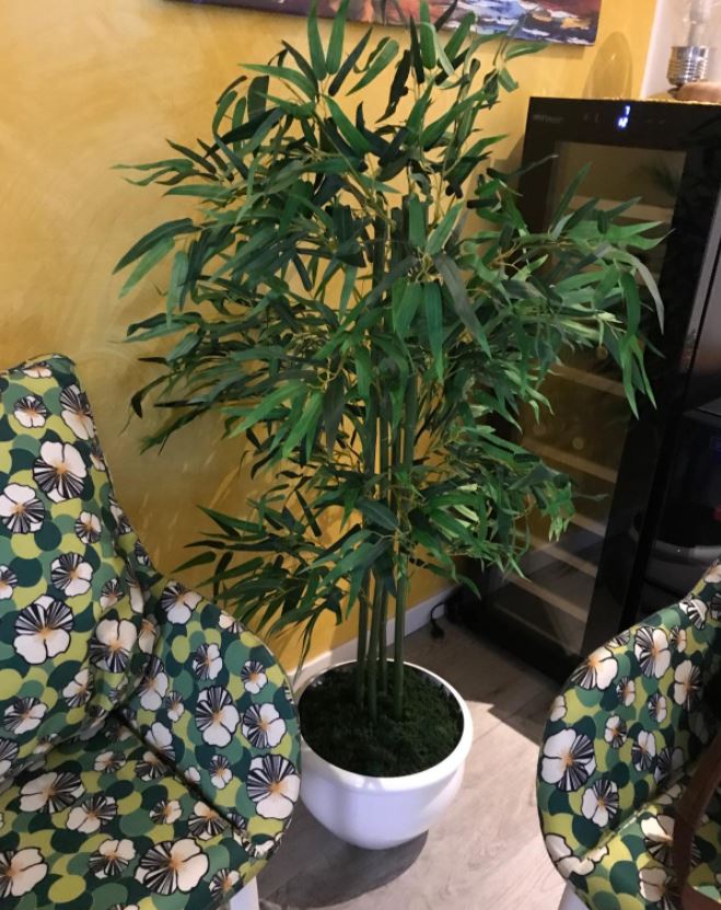 Leaf 120cm Green Artificial Bamboo Tree with Extra Wide Leaves, Potted in Black Plastic Pot