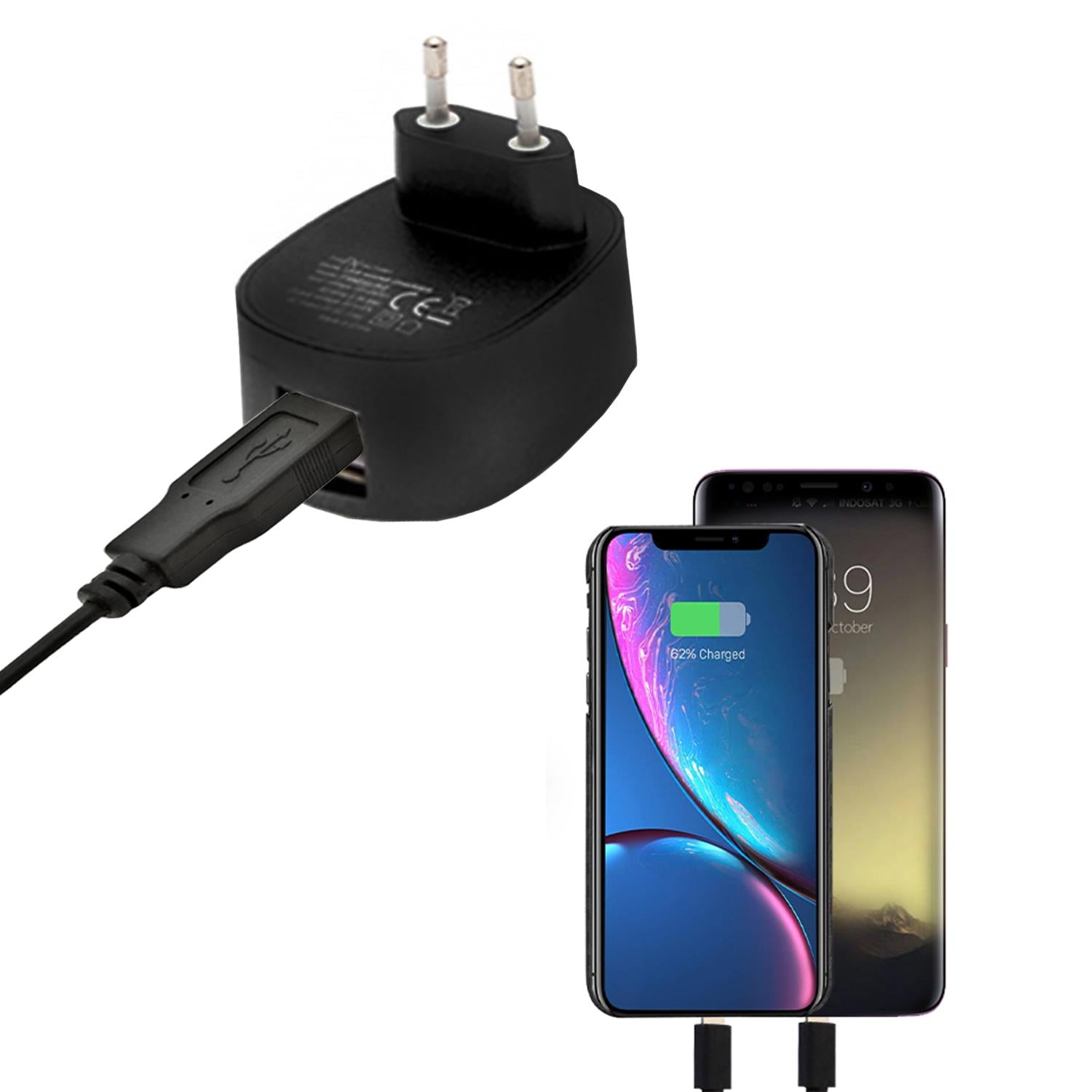 FX Dual USB Mains Charger 2.4A EU Plug, Black